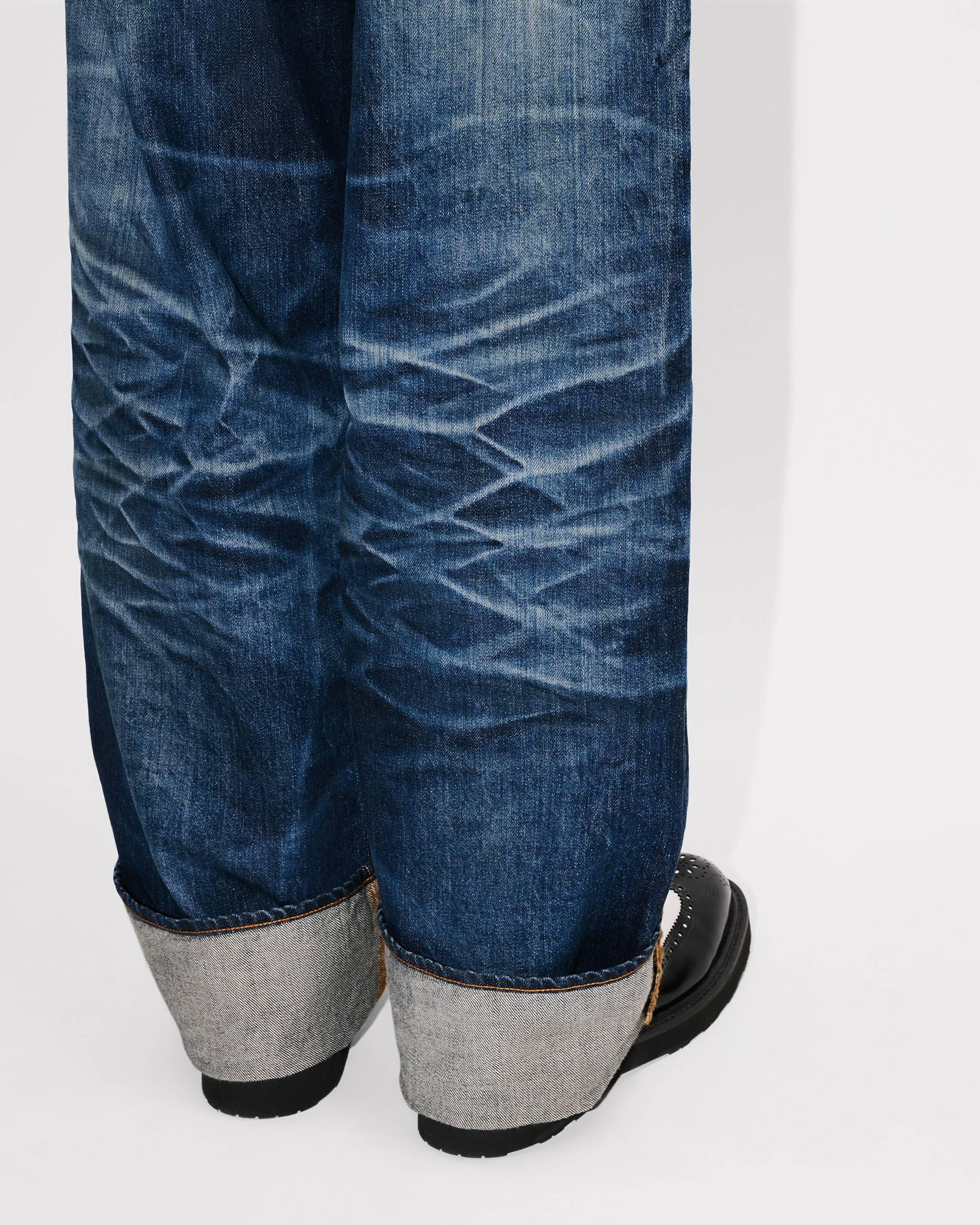 Turn up wide fit jeans in Japanese denim