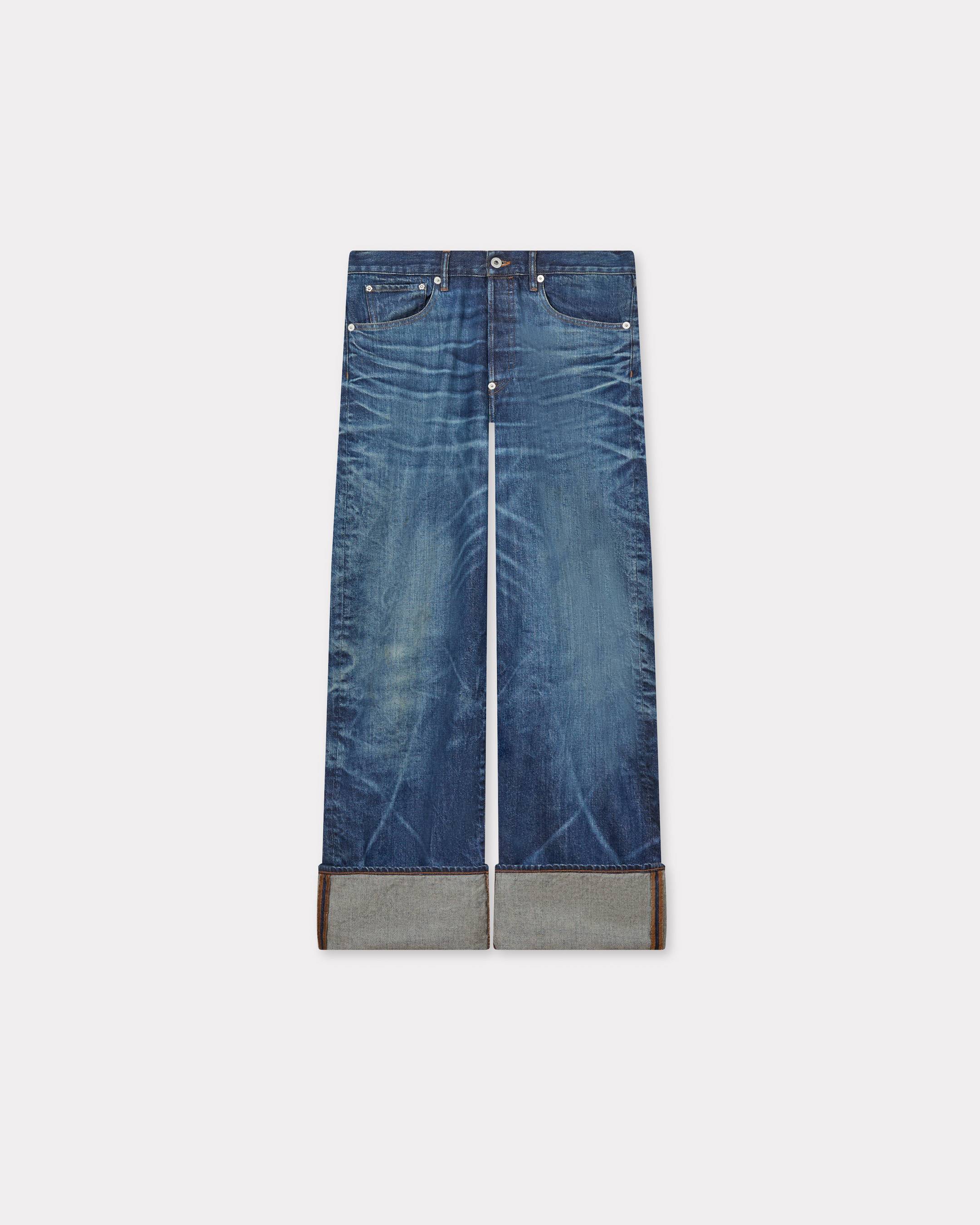 Turn up wide fit jeans in Japanese denim