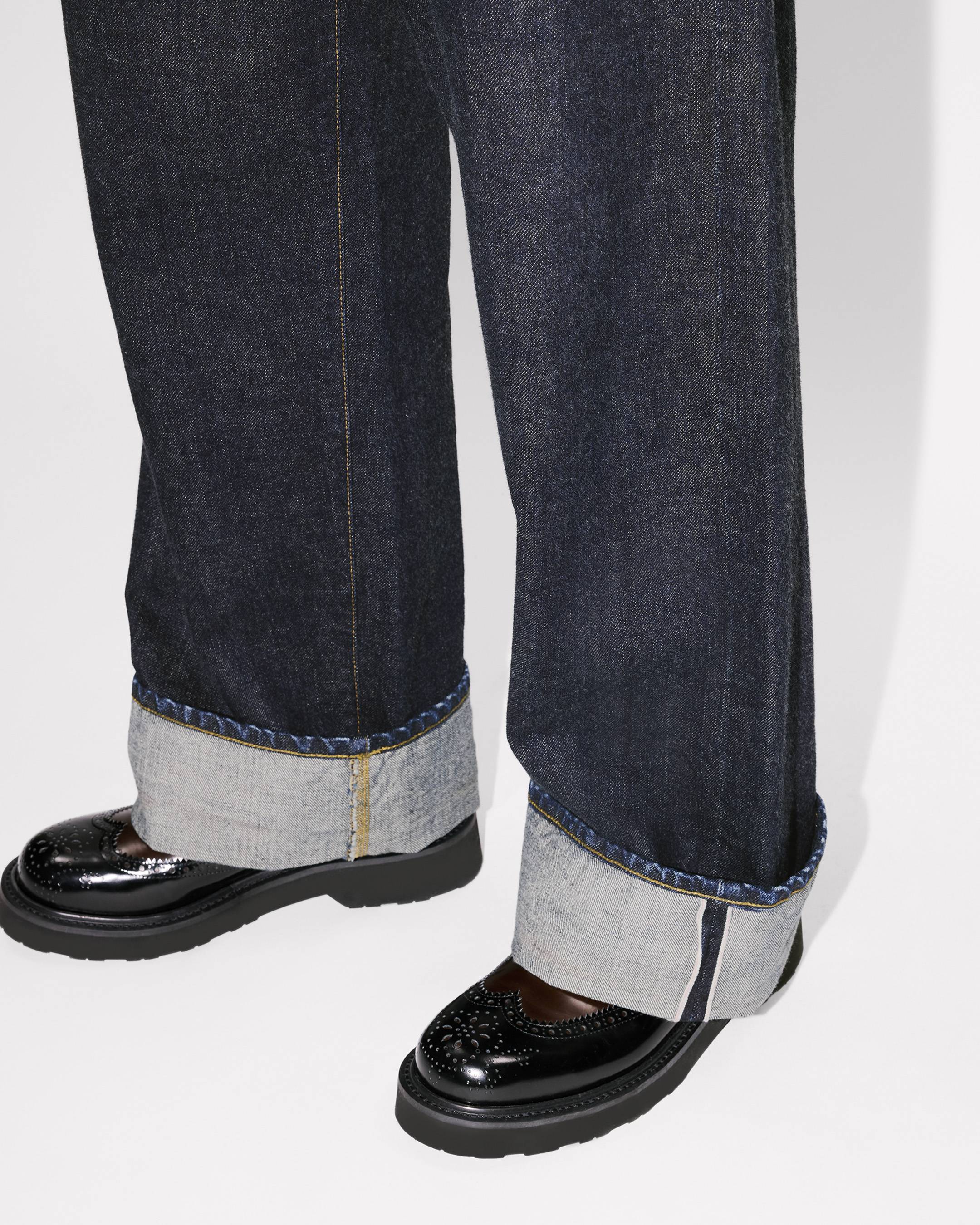 Turn up wide fit jeans in Japanese denim