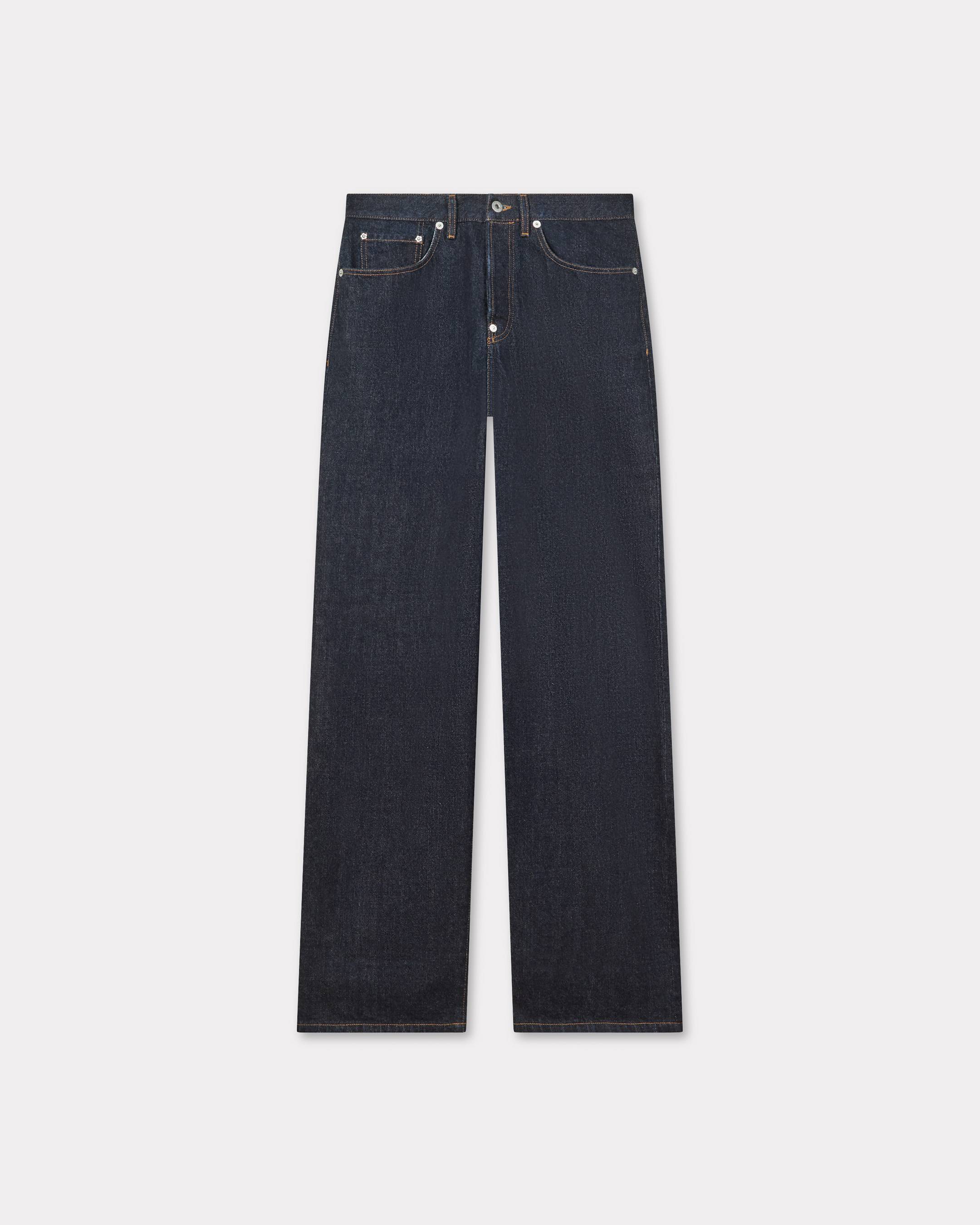 KENZO Turn Up Wide Fit Jeans In Japanese Denim, Man, Rinse Blue Size 34, Leather