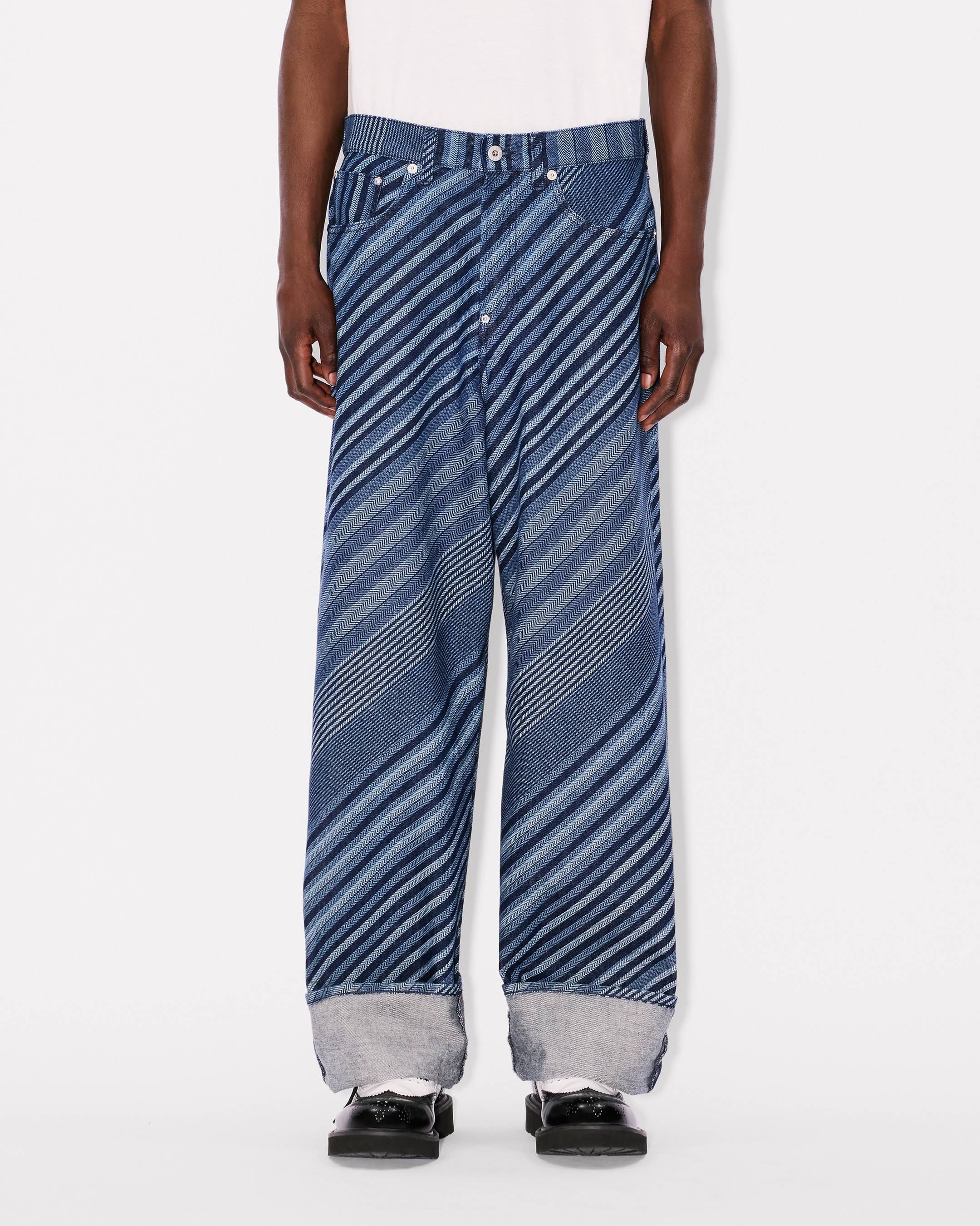 'Kenzo Diagonal Stripe' turn up wide fit jeans in Japanese denim