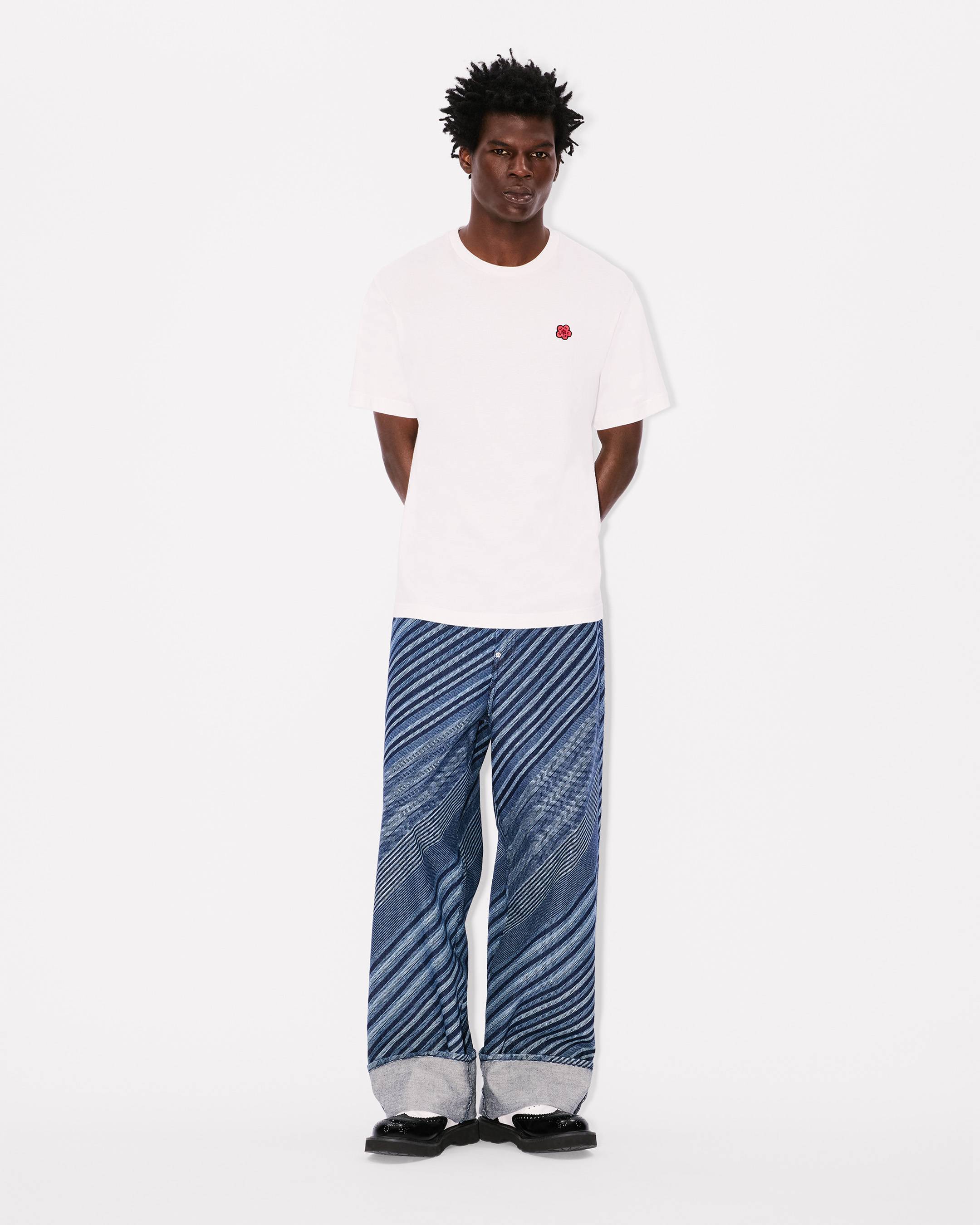 'Kenzo Diagonal Stripe' turn up wide fit jeans in Japanese denim