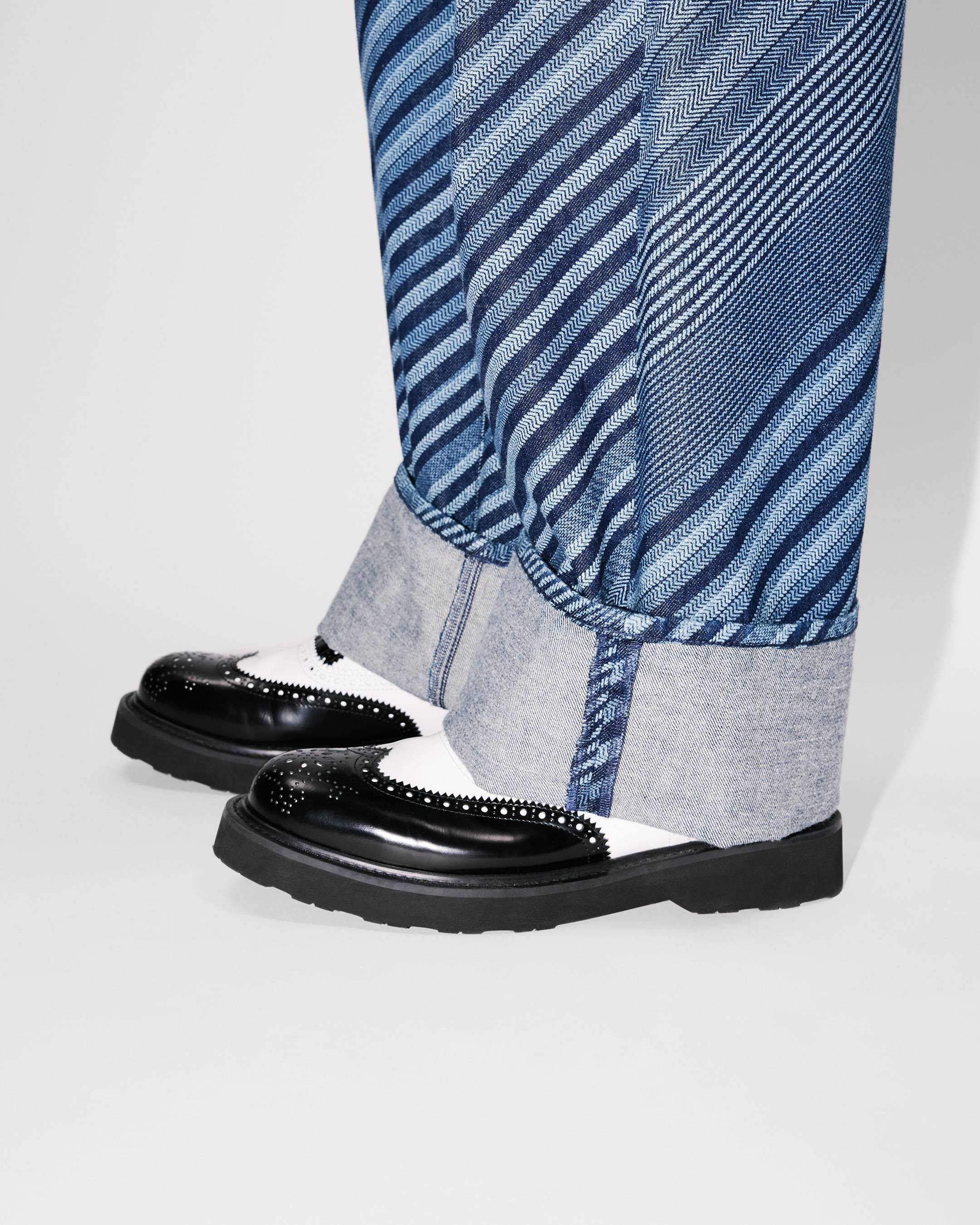 'Kenzo Diagonal Stripe' turn up wide fit jeans in Japanese denim