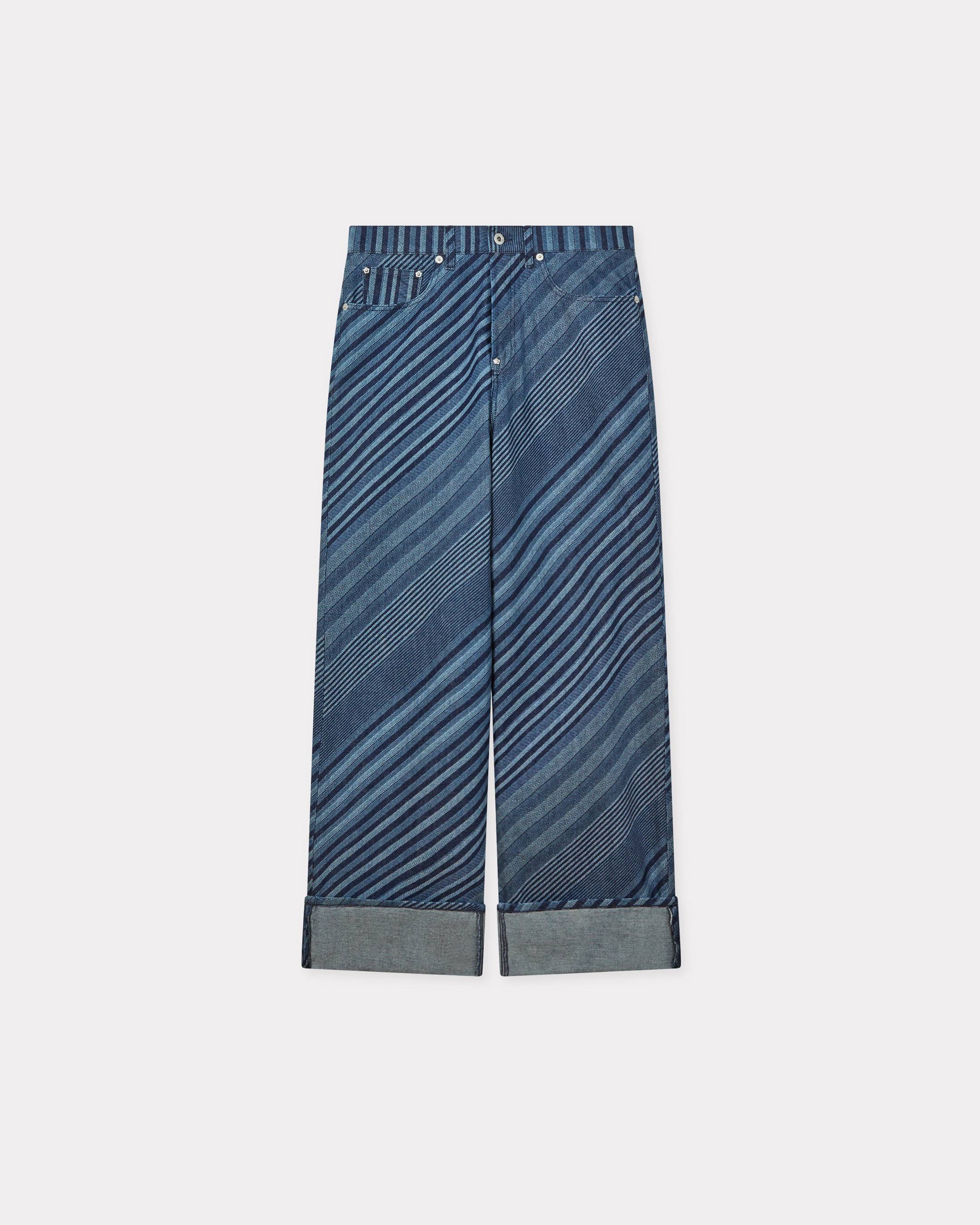 'Kenzo Diagonal Stripe' turn up wide fit jeans in Japanese denim