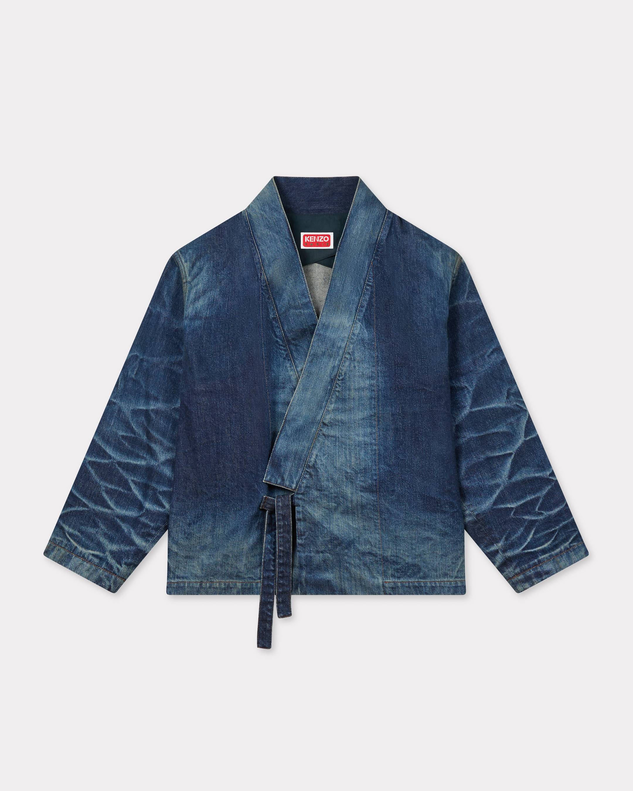 KENZO Kimono Jacket In Japanese Denim Stone Bl Dirty Blue Denim- Mens - Size M