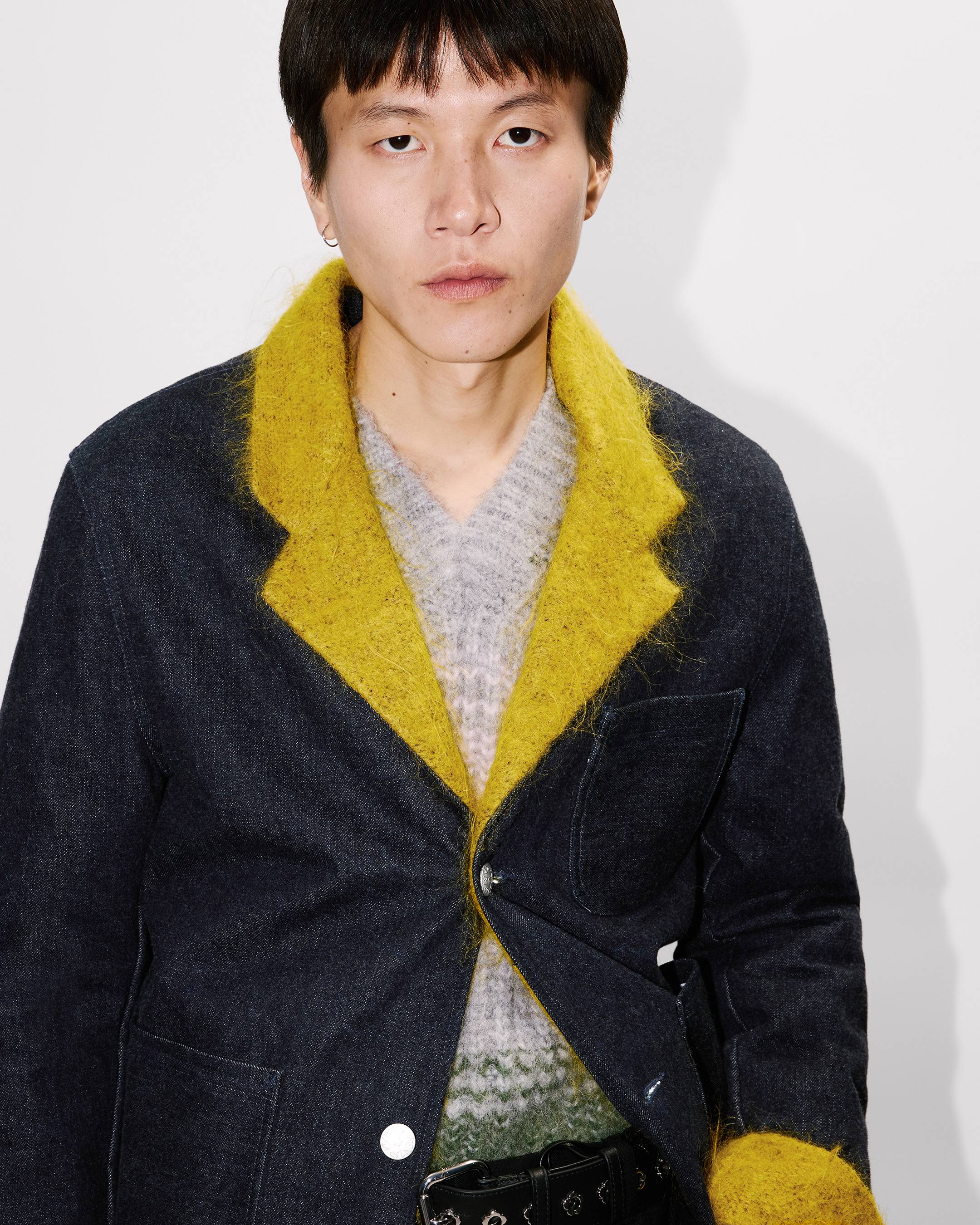 Fur tailored jacket in Japanese denim