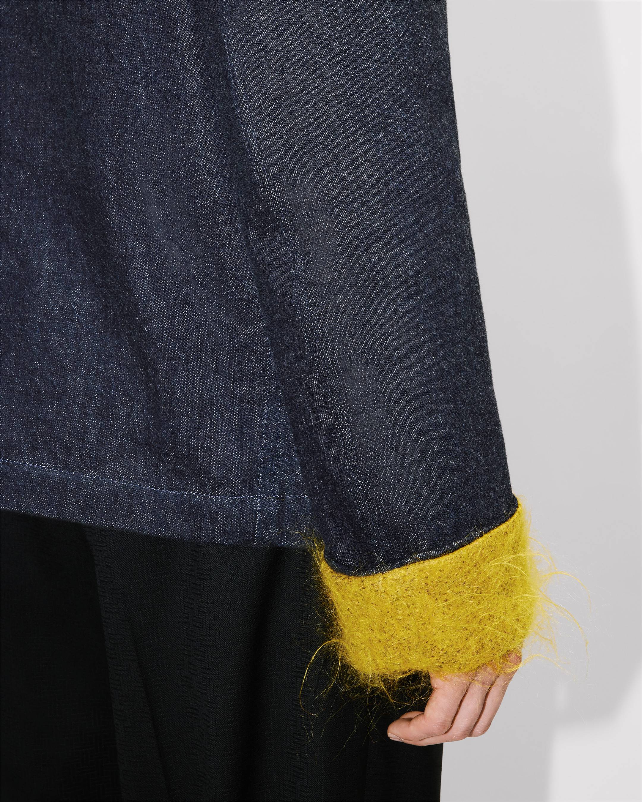 Fur tailored jacket in Japanese denim