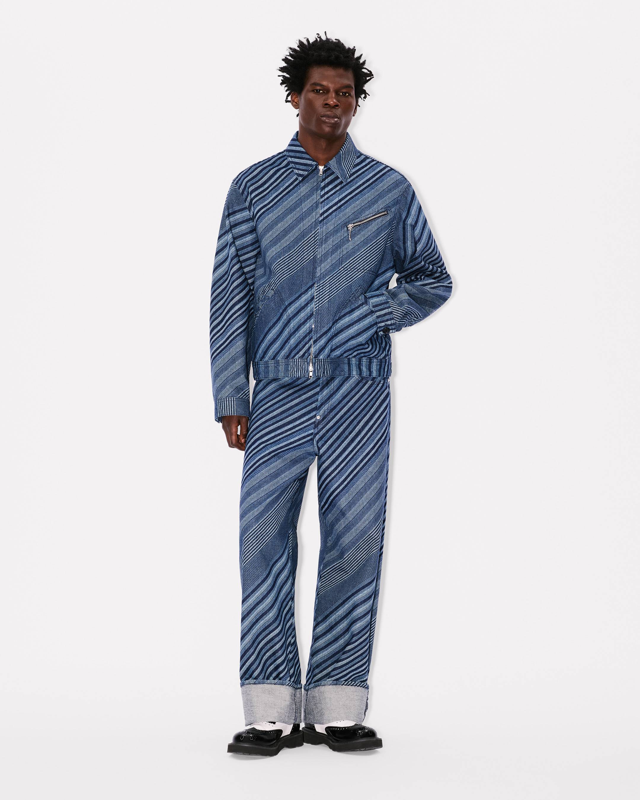 'KENZO Diagonal Stripe' zipped trucker jacket in Japanese denim
