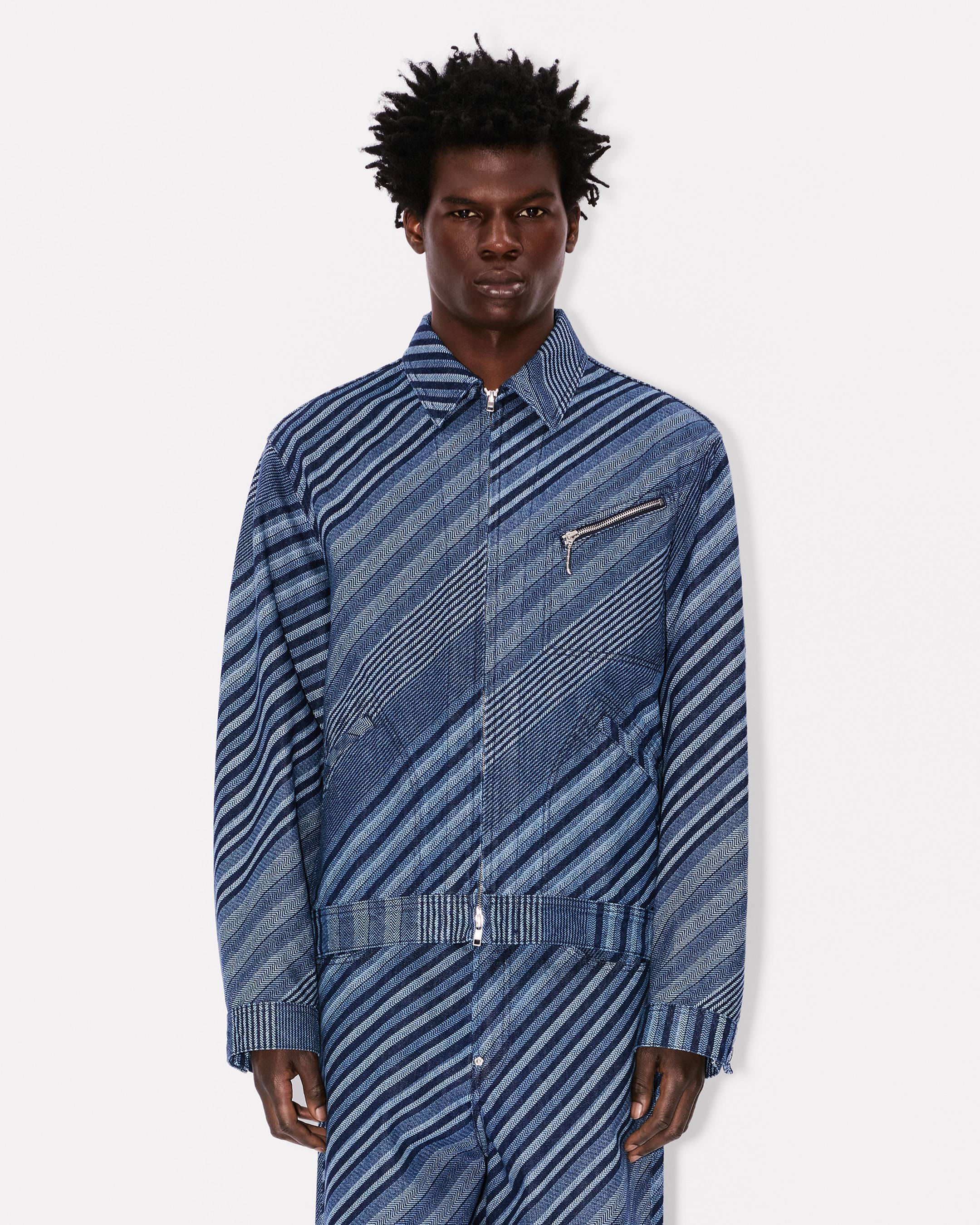 'KENZO Diagonal Stripe' zipped trucker jacket in Japanese denim