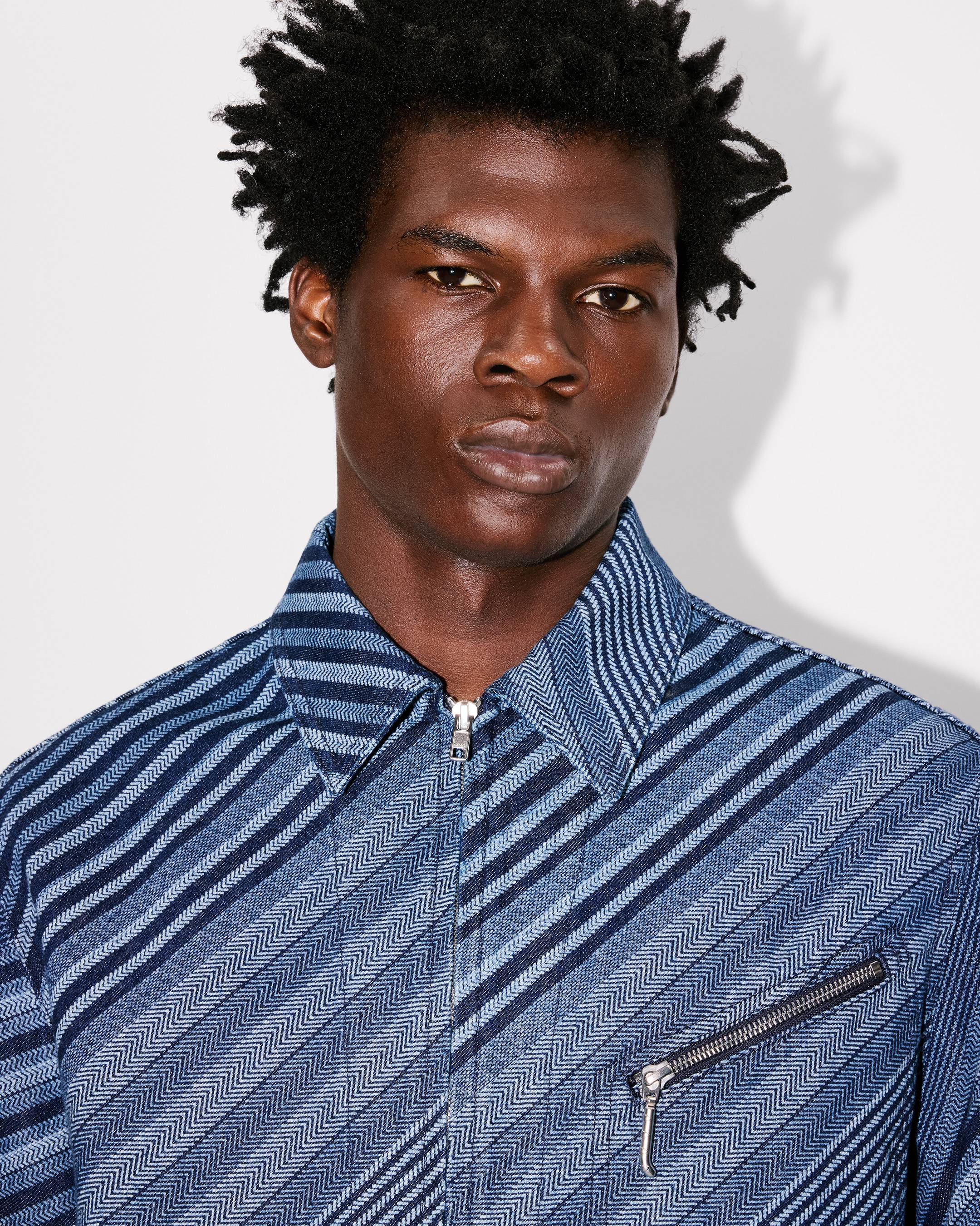 'KENZO Diagonal Stripe' zipped trucker jacket in Japanese denim