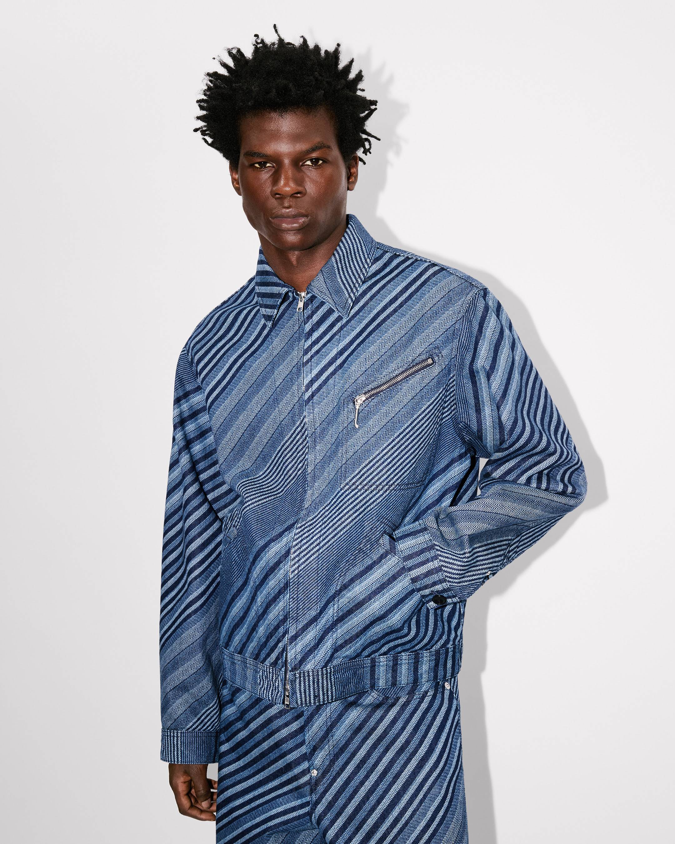 'KENZO Diagonal Stripe' zipped trucker jacket in Japanese denim