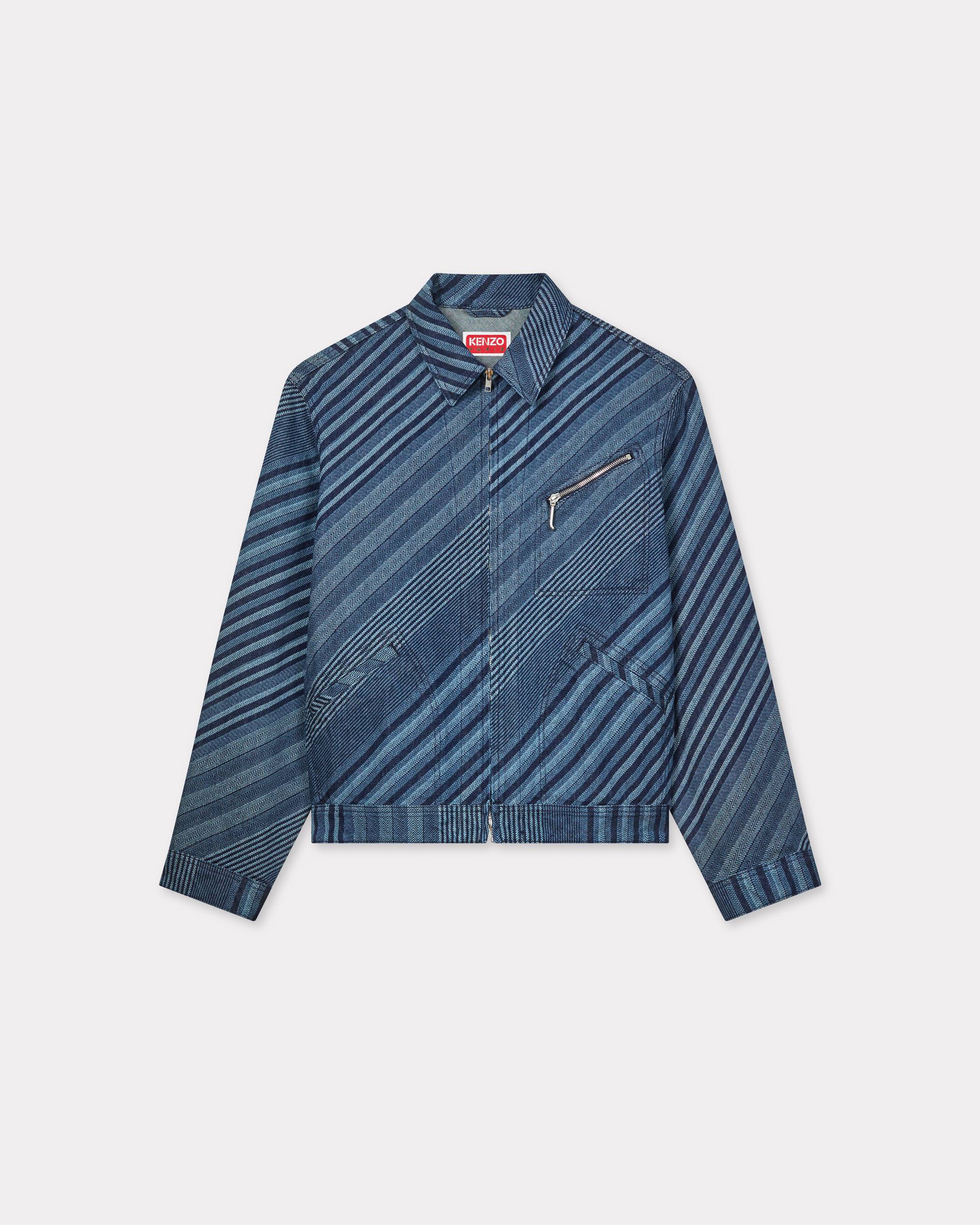 KENZO ' Diagonal Stripe' Zipped Trucker Jacket In Japanese Denim, Man, Rinse Blue Size M, Leather