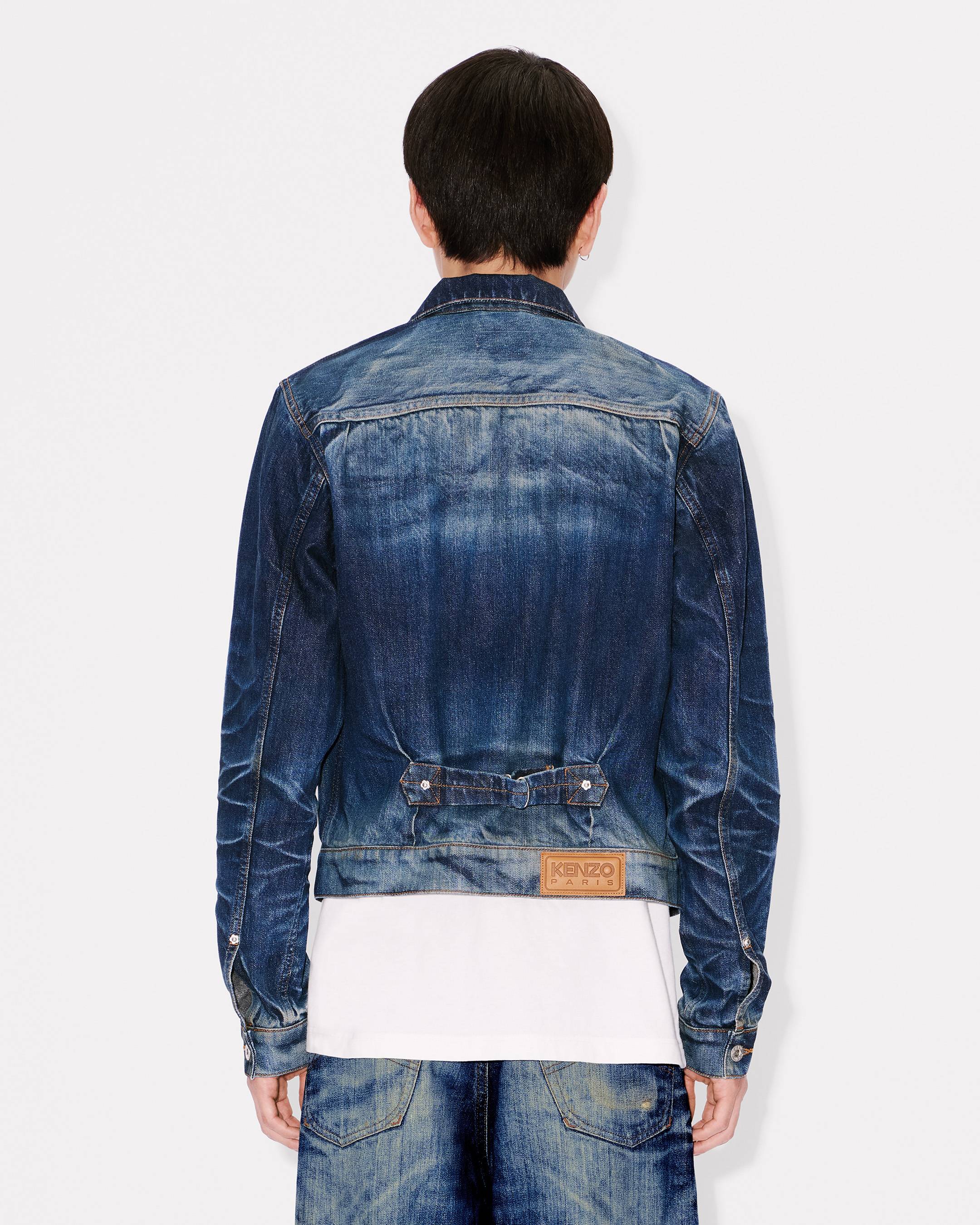 Slim pleated trucker in jacket in Japanese denim