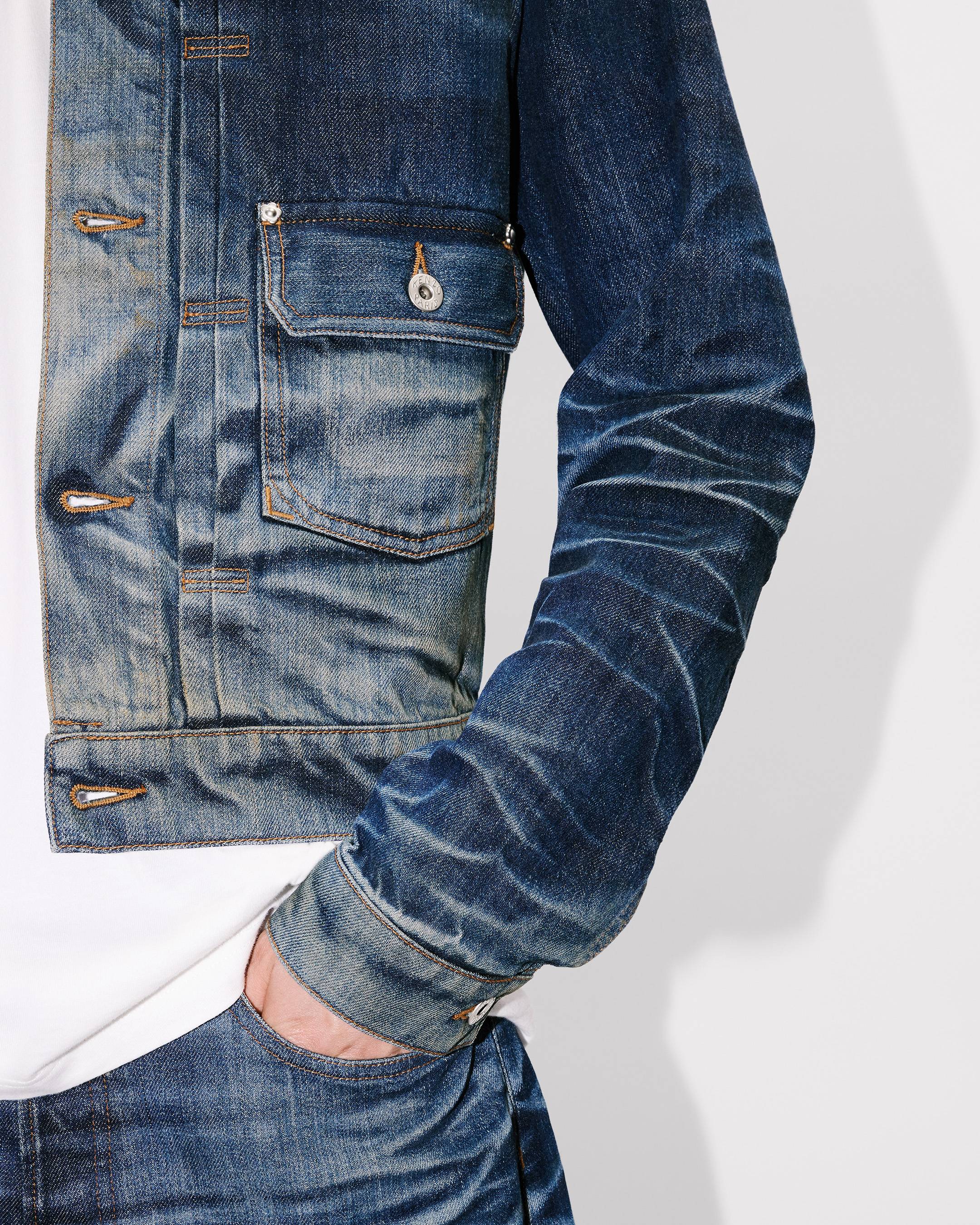 Slim pleated trucker in jacket in Japanese denim
