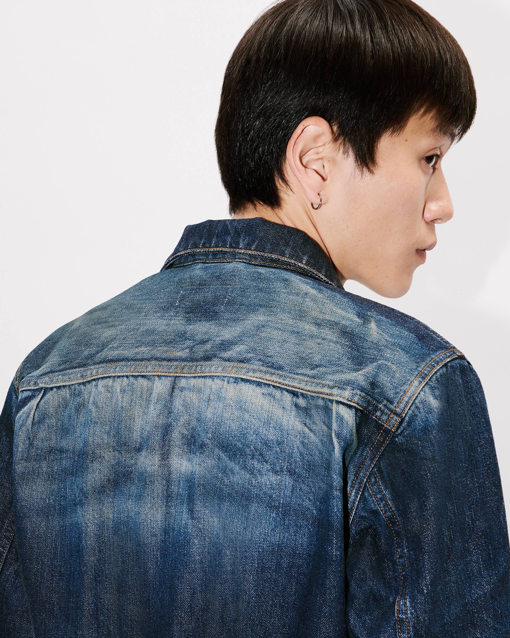 Slim pleated trucker in jacket in Japanese denim