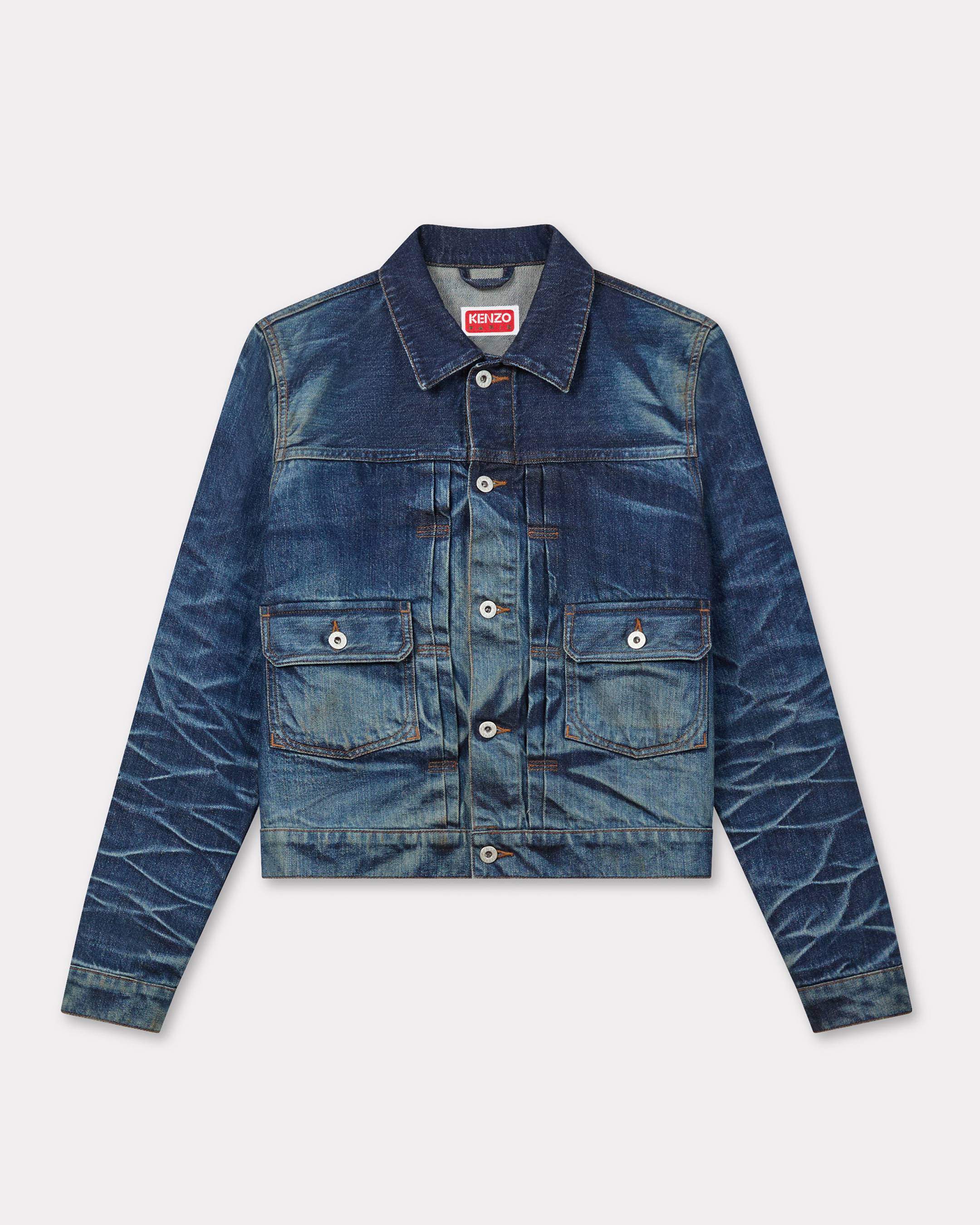 Slim pleated trucker in jacket in Japanese denim