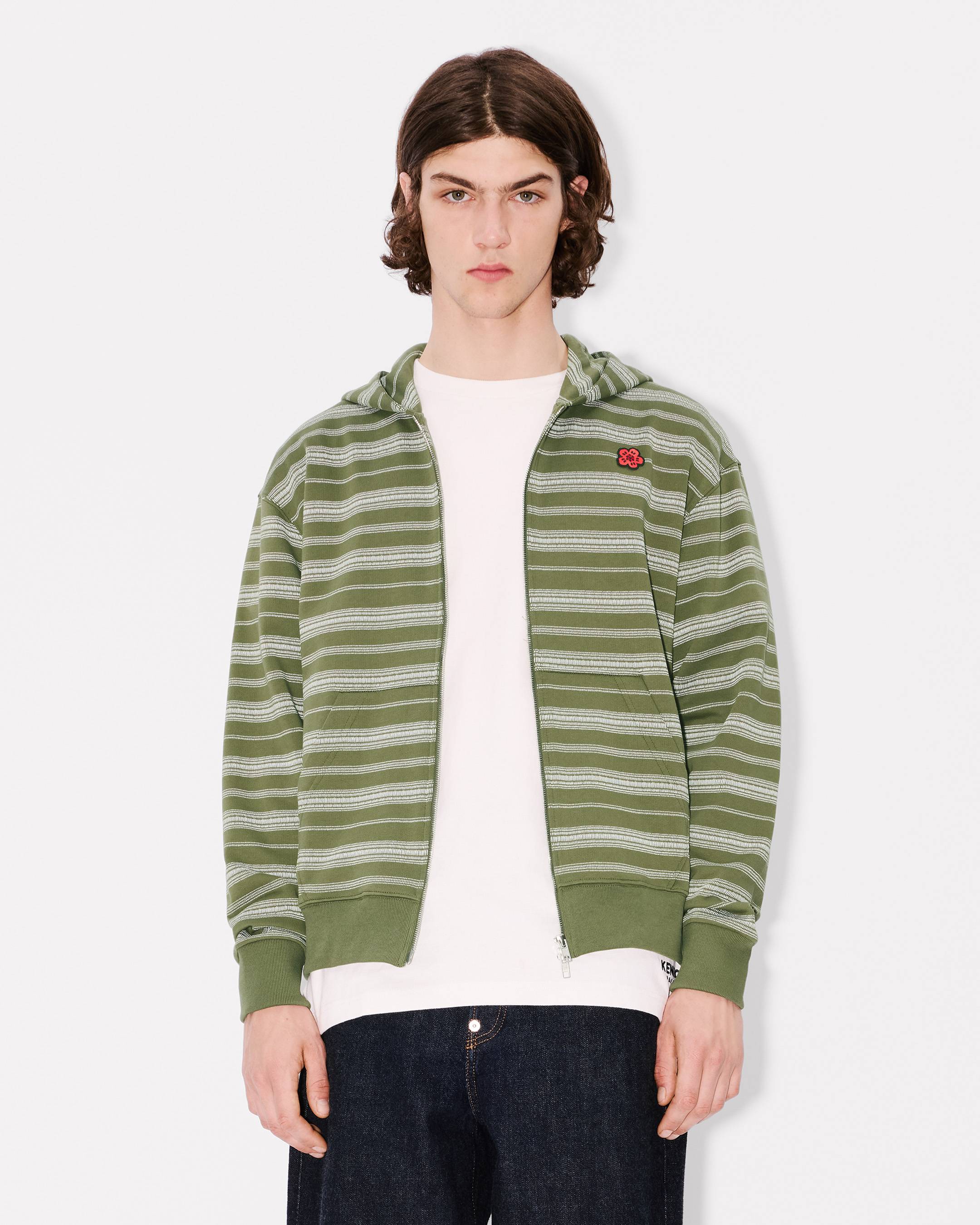 'Boke Flower' striped embroidered full-zip hoodie in coton