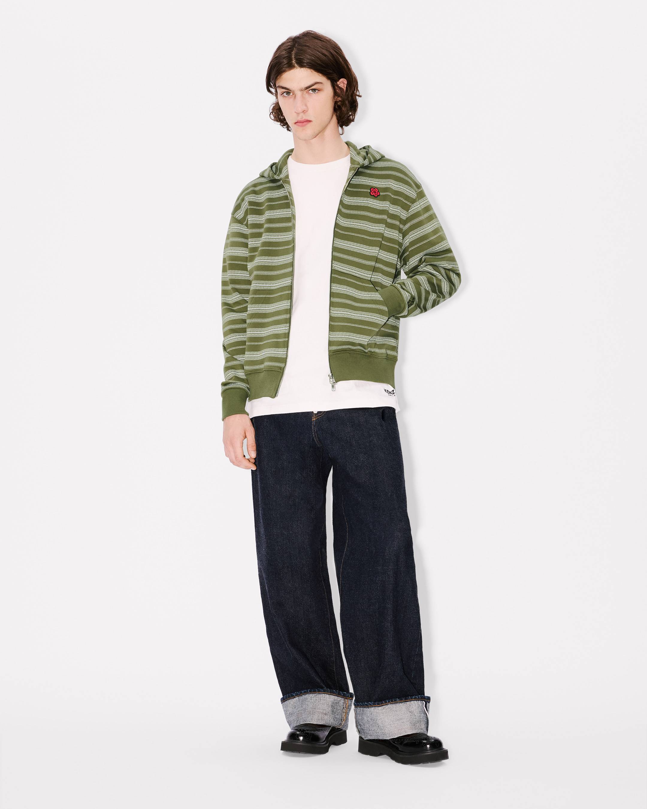 'Boke Flower' striped embroidered full-zip hoodie in coton