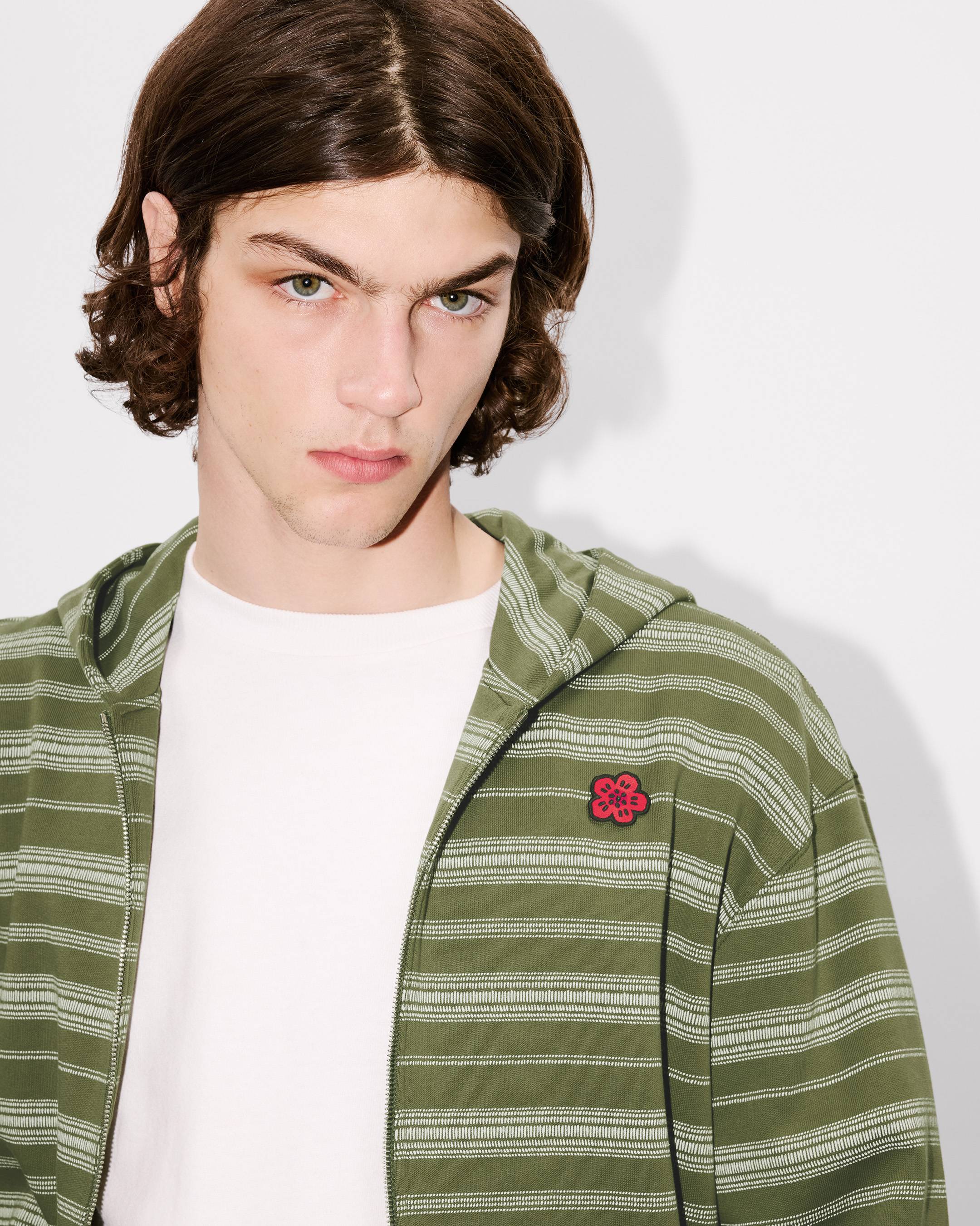 'Boke Flower' striped embroidered full-zip hoodie in coton