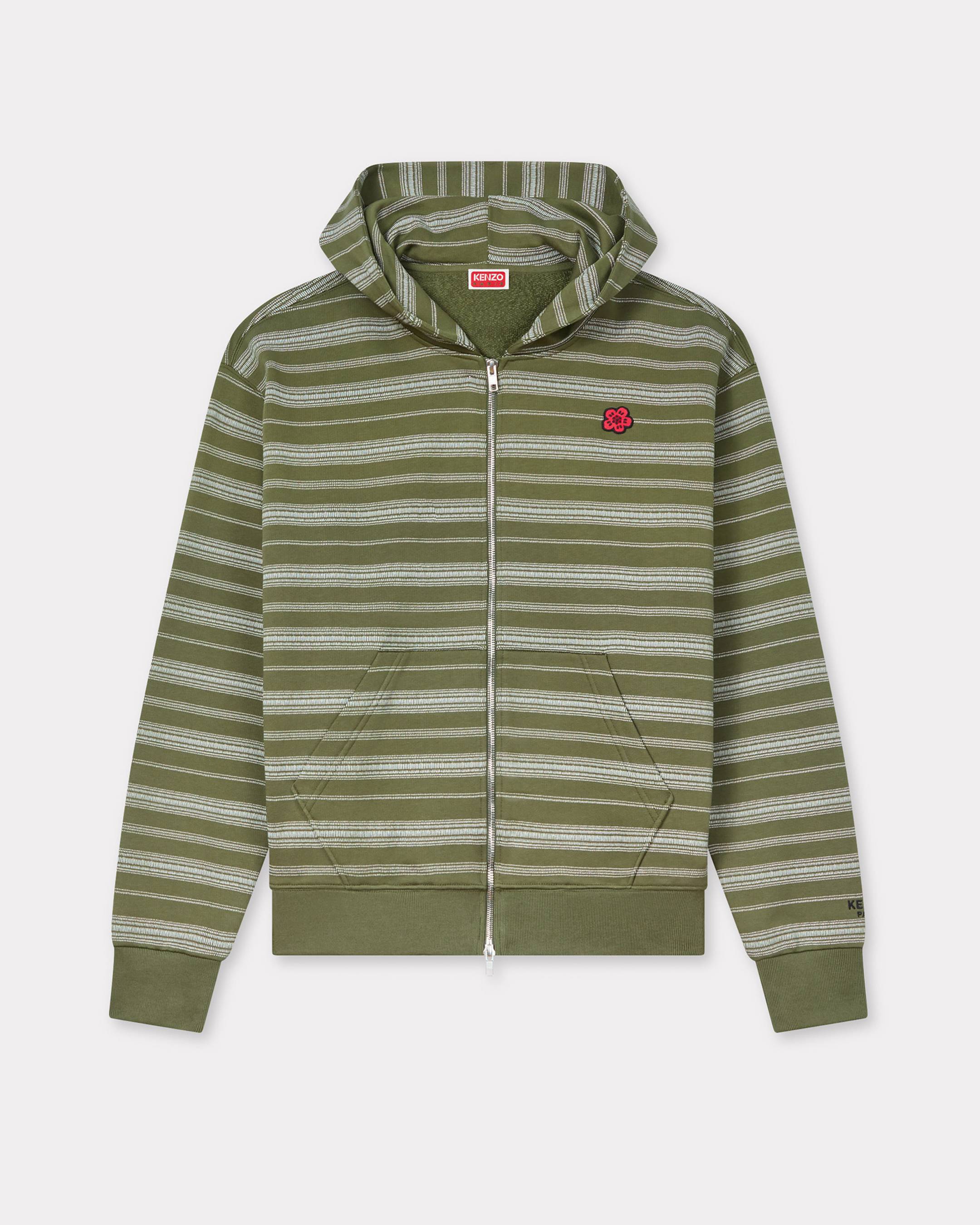 KENZO 'Boke Flower' Striped Embroidered Full-zip Hoodie In Coton, Man, Khaki, Size S, Cotton