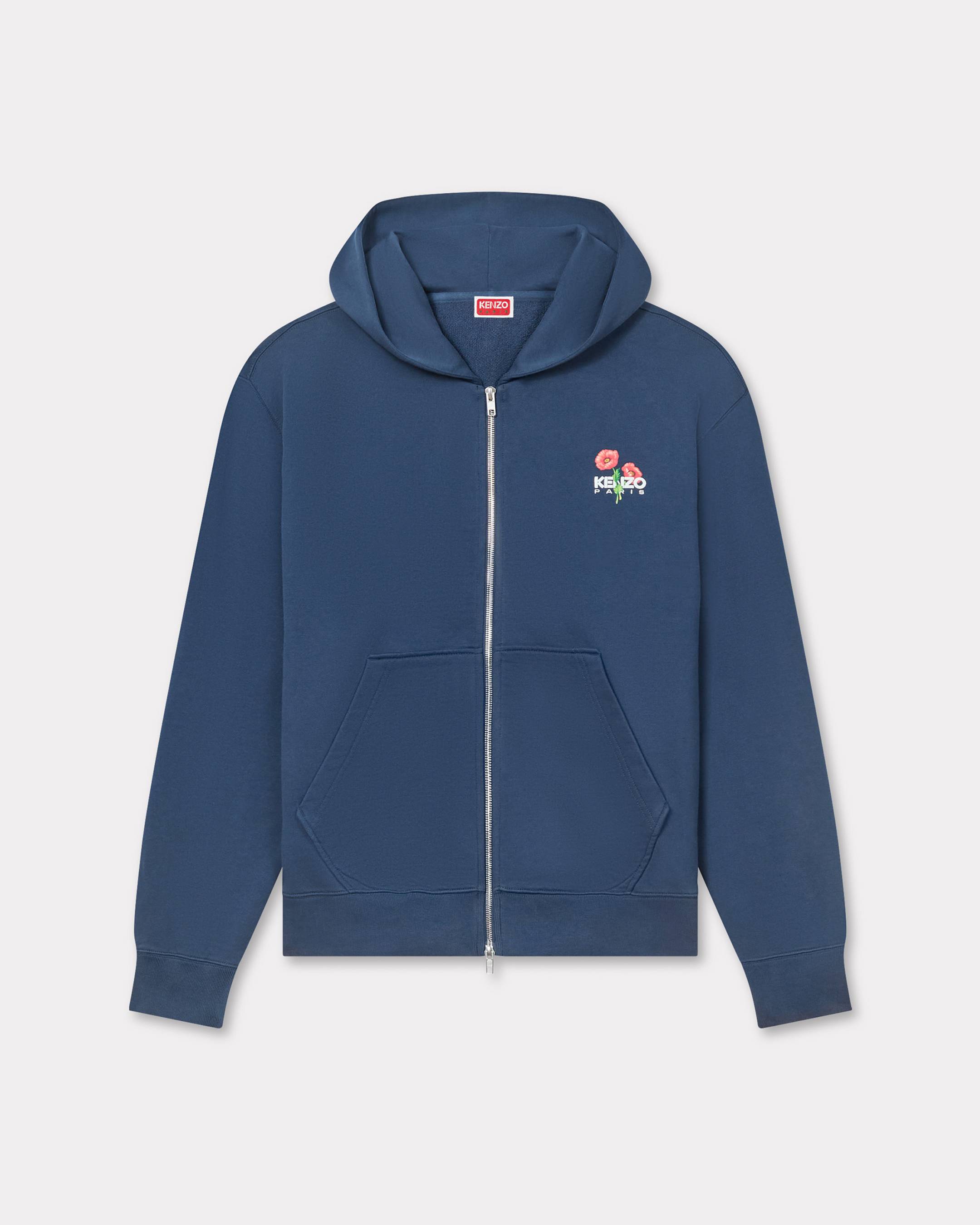 KENZO ' Archive Bouquet' Full-zip Hoodie , Man, Dark Blue, Size Xs, Cotton