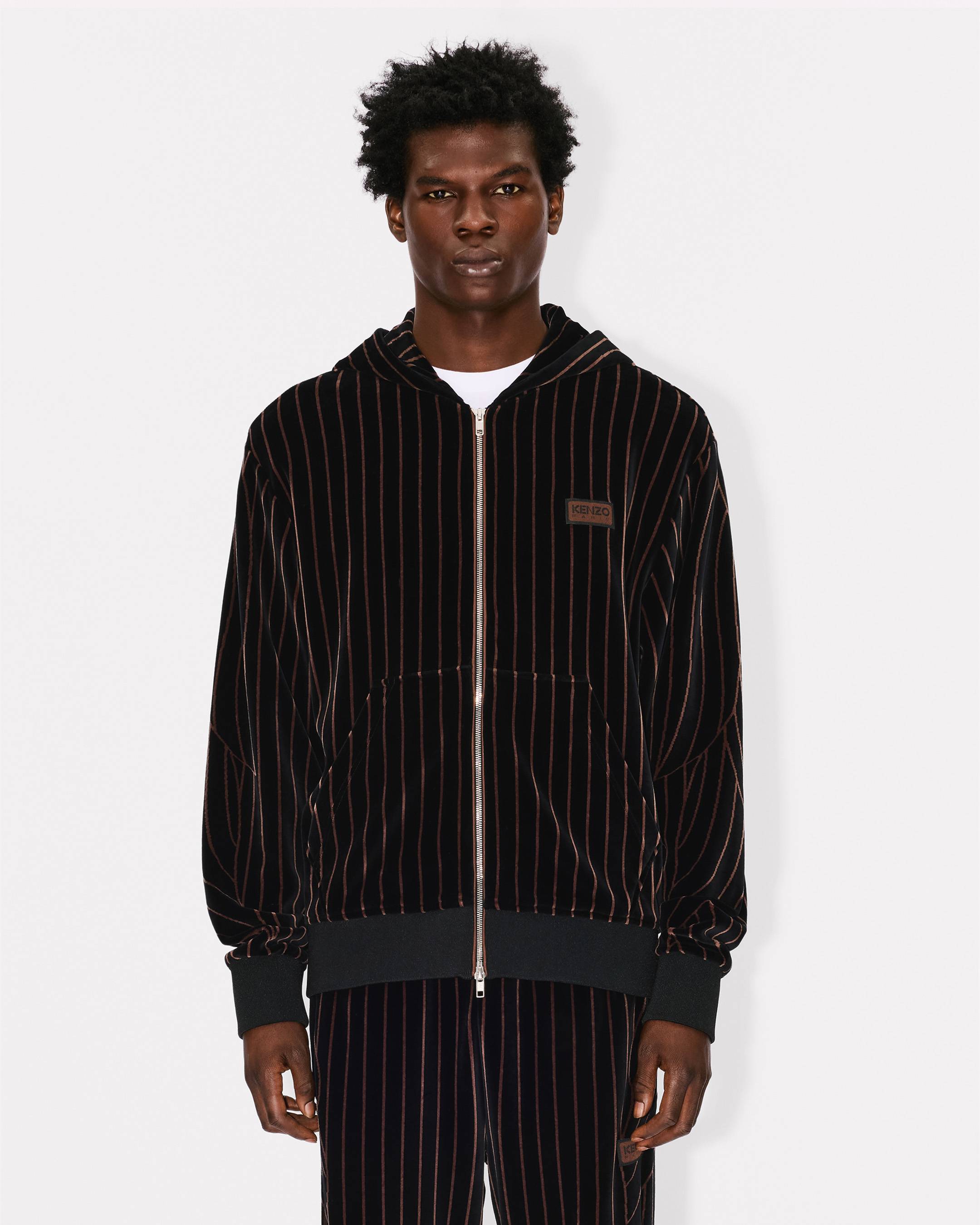 'KENZO Leaf Stripe' zipped hoodie in velvet
