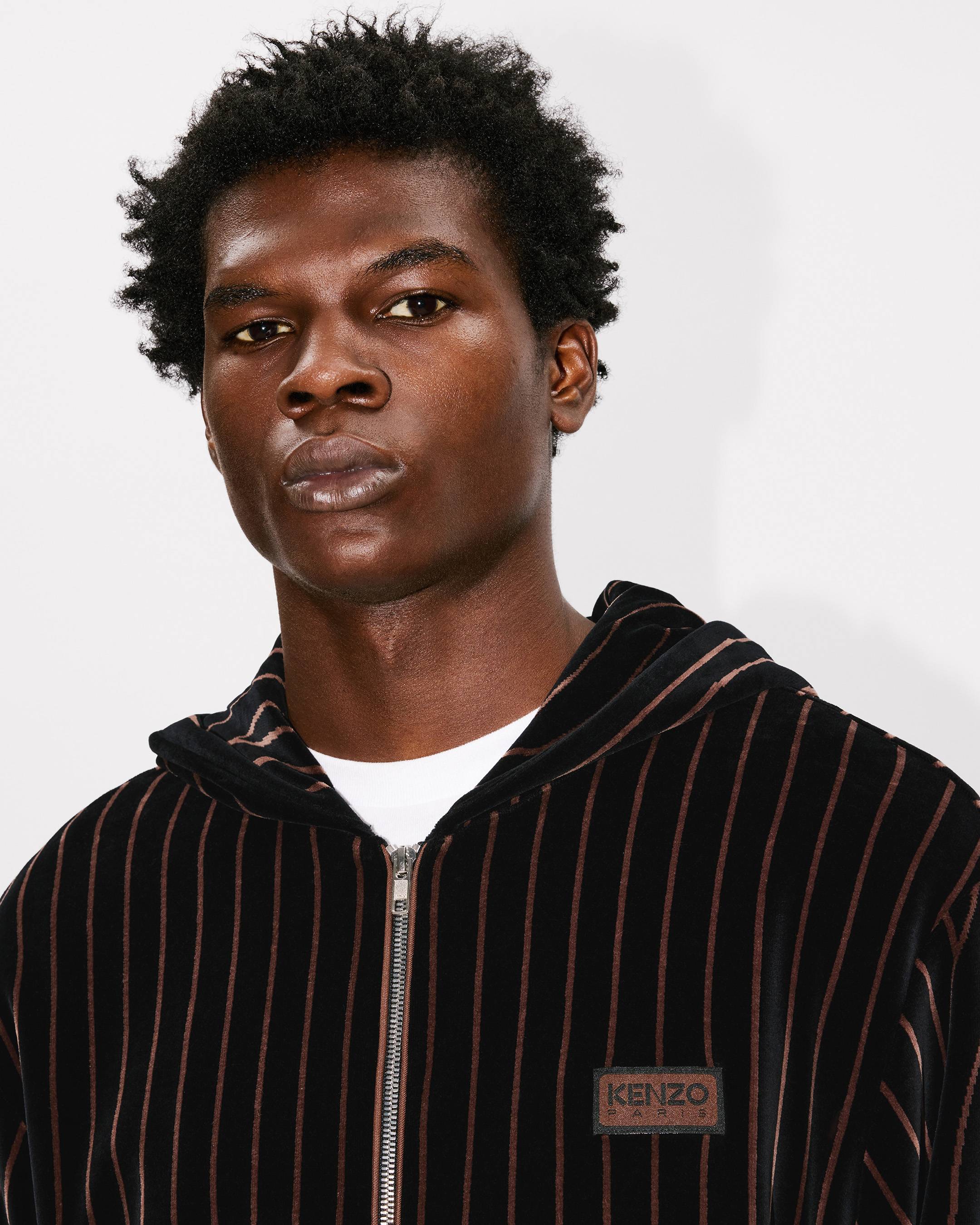 'KENZO Leaf Stripe' zipped hoodie in velvet
