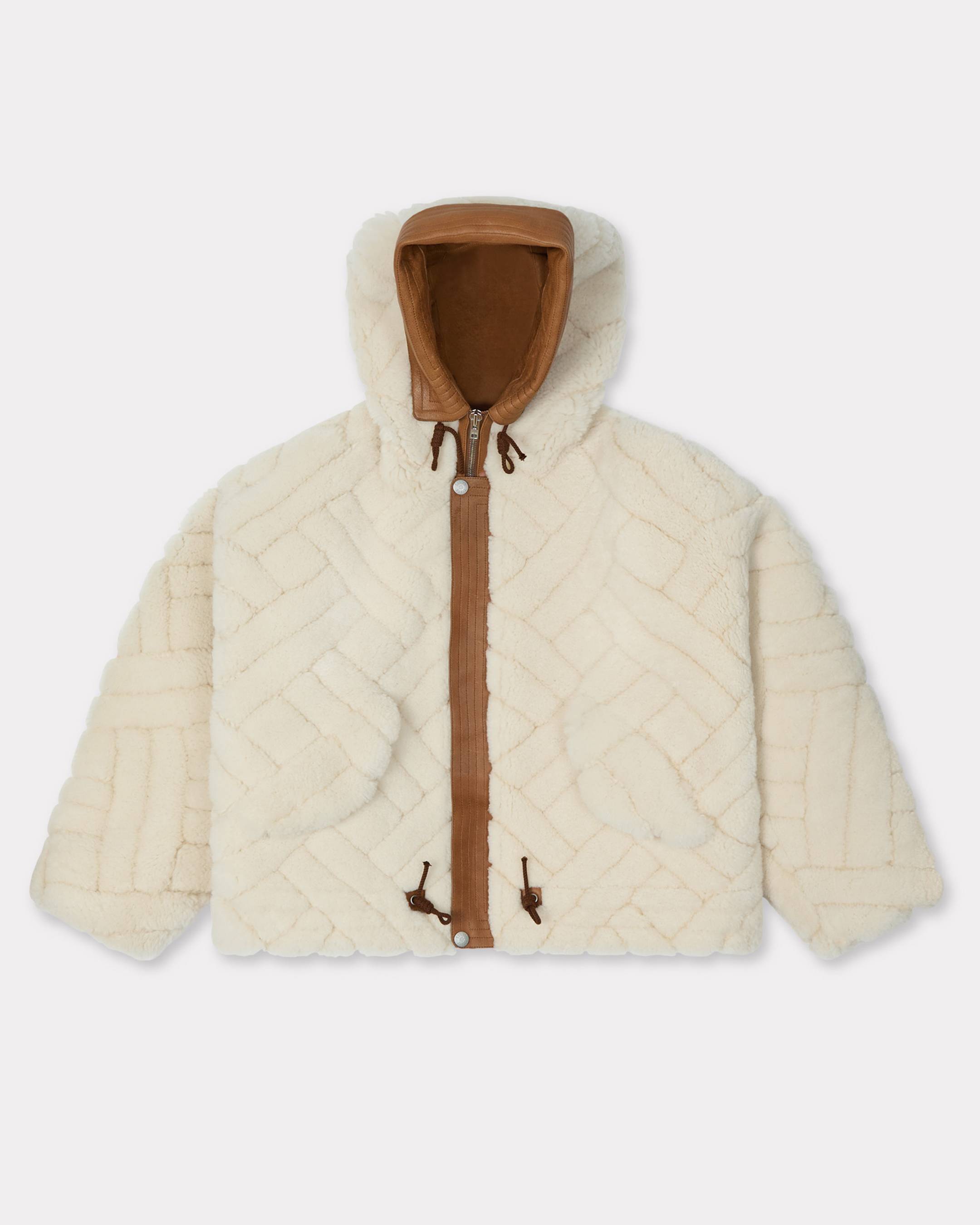 KENZO ' Weave' Shearling Parka, Man, Cream, Size M, Sheep Fur