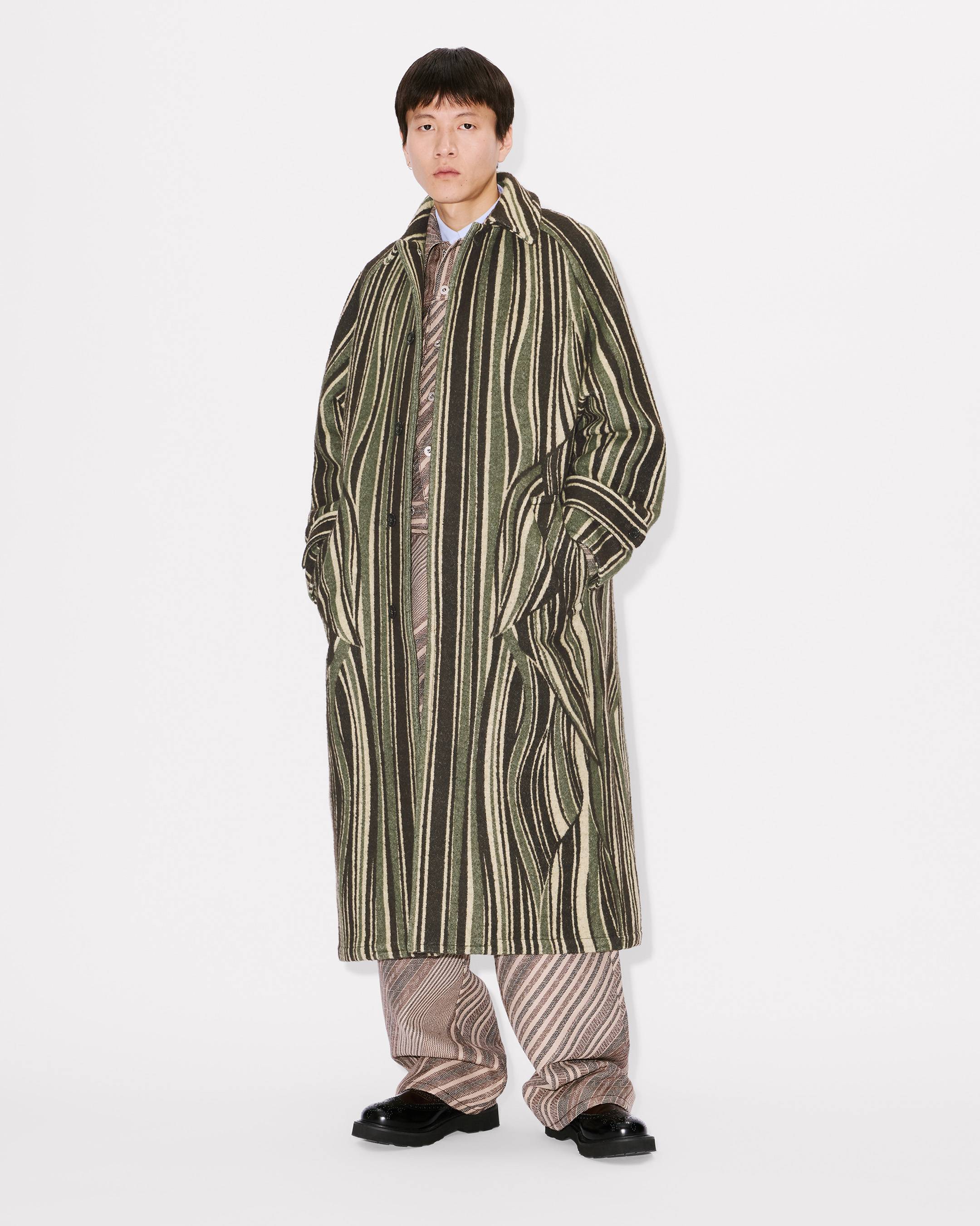 'KENZO Leaf Stripe' coat in cotton wool jacquard