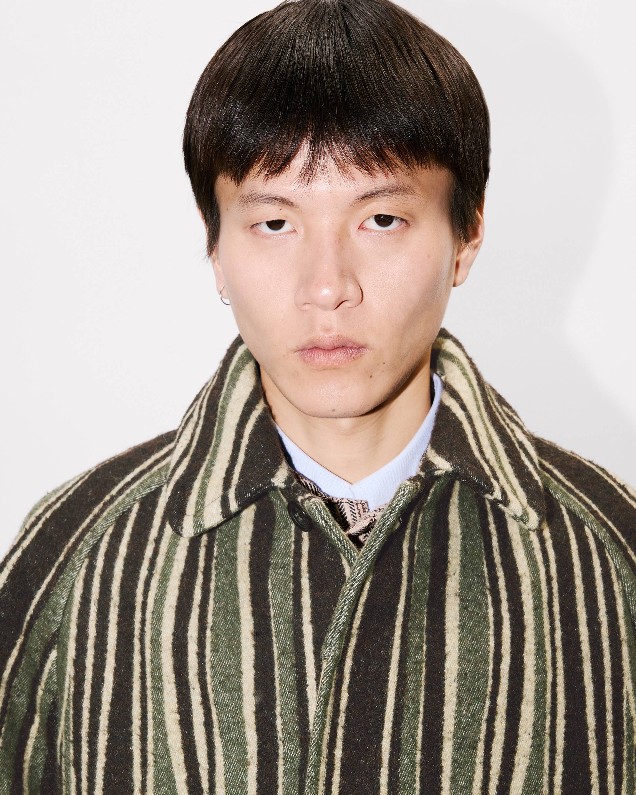 'KENZO Leaf Stripe' coat in cotton wool jacquard