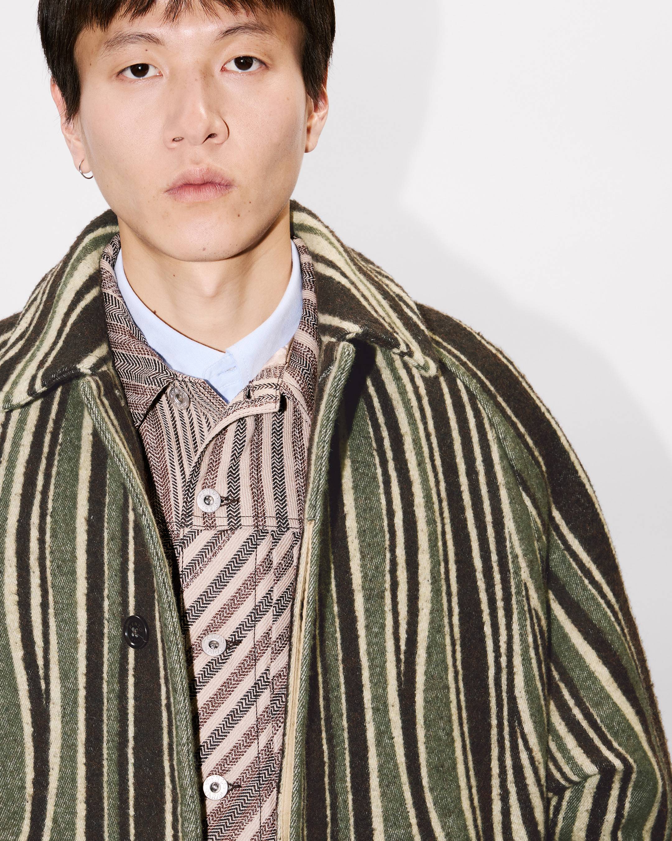 'KENZO Leaf Stripe' coat in cotton wool jacquard