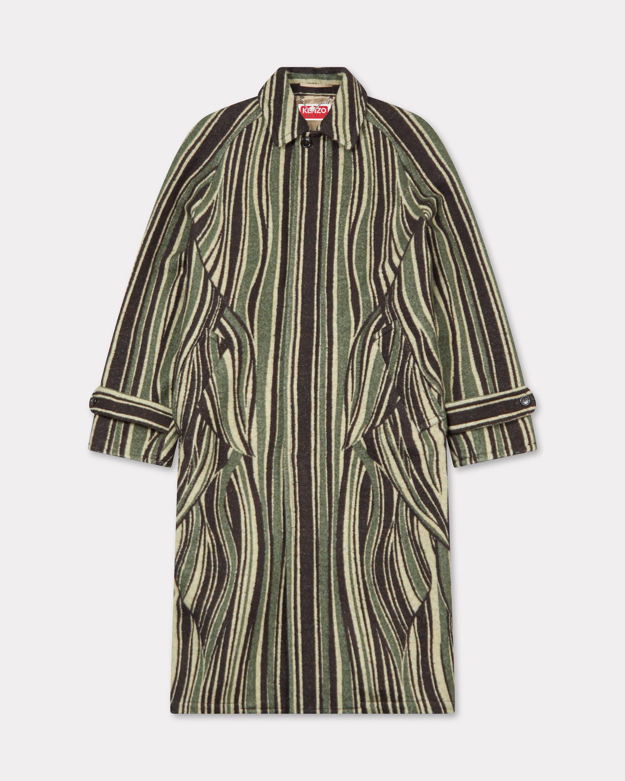 KENZO 'Kenzo Leaf Stripe' Coat In Cotton Wool Jacquard Dark Khaki Green- Mens - Size 44