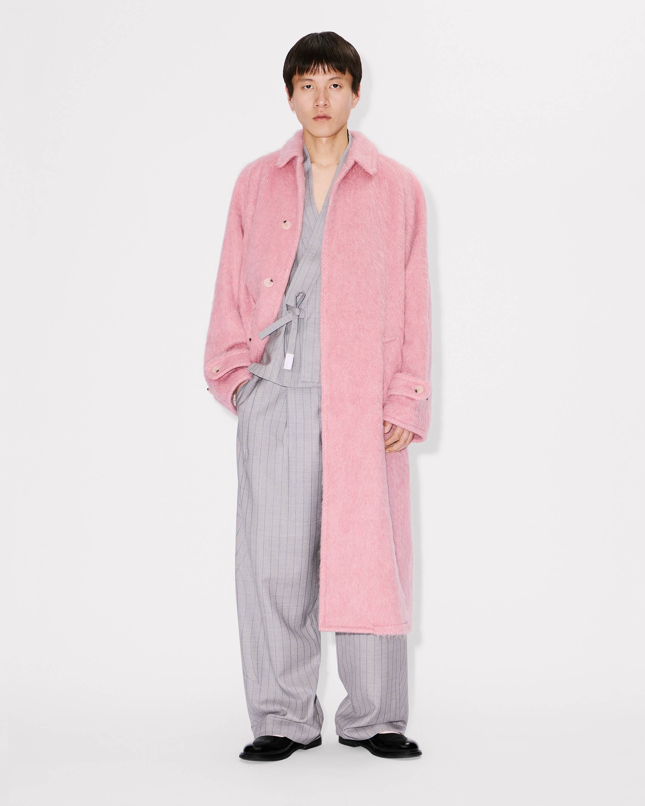 Coat in hairy wool alpaca and mohair