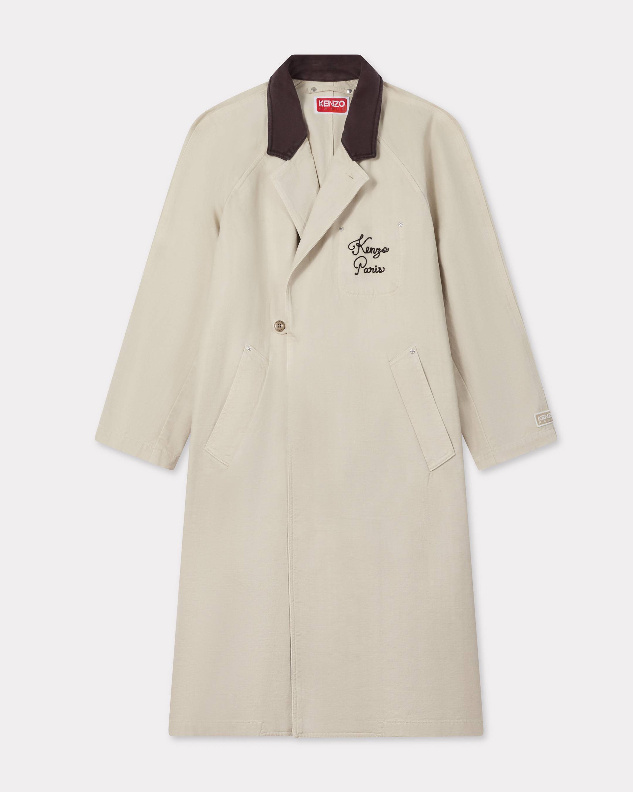KENZO 'Kenzo Paris Chainstitch' Wrap Coat In Washed Cotton Cream- Mens - Size 56