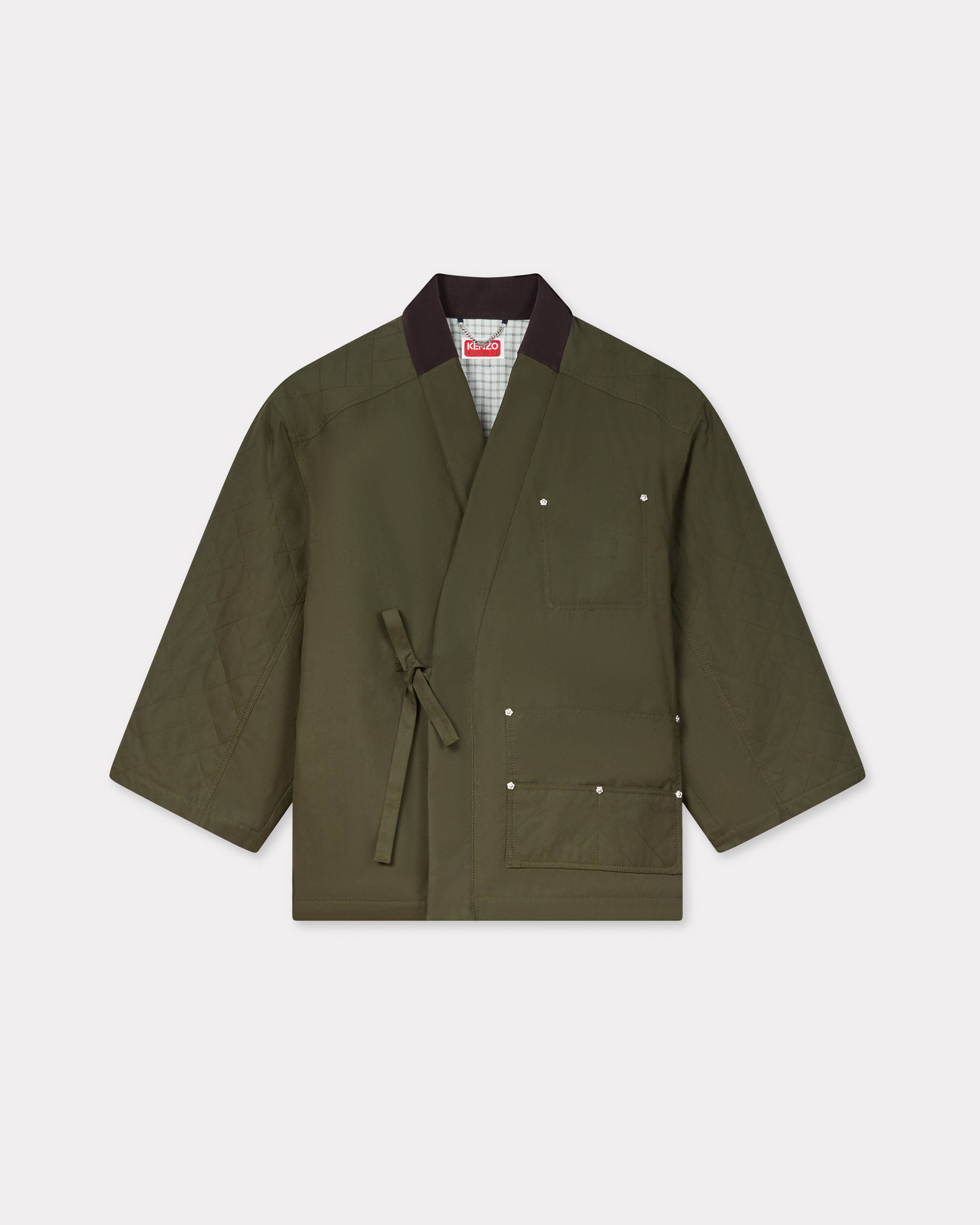 KENZO ' Weave' Kimono Coat , Man, Dark Khaki, Size Xl, Cotton