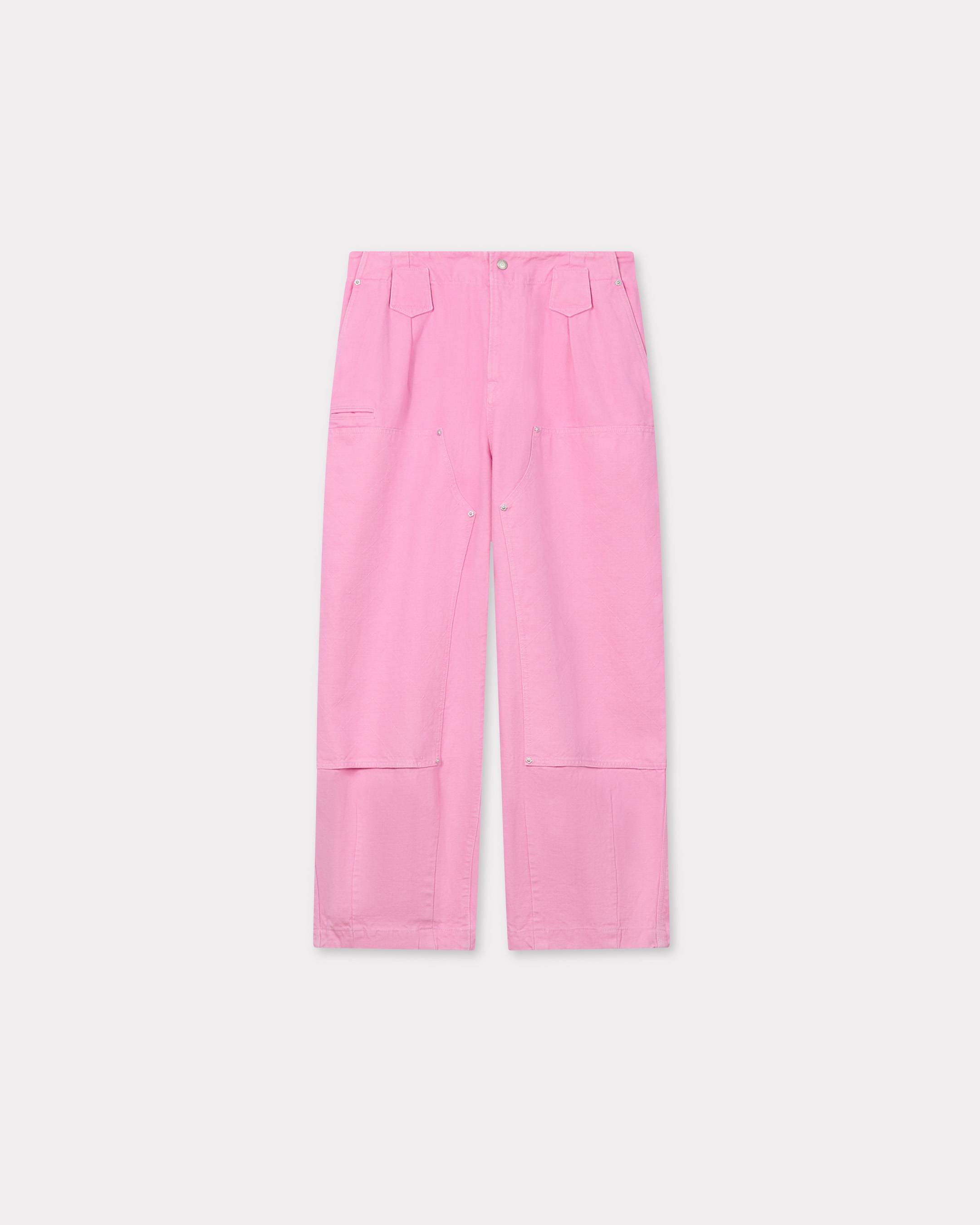 KENZO ' Weave' Double Knee Pants In Washed Cotton, Man, Pink, Size 44, Cotton