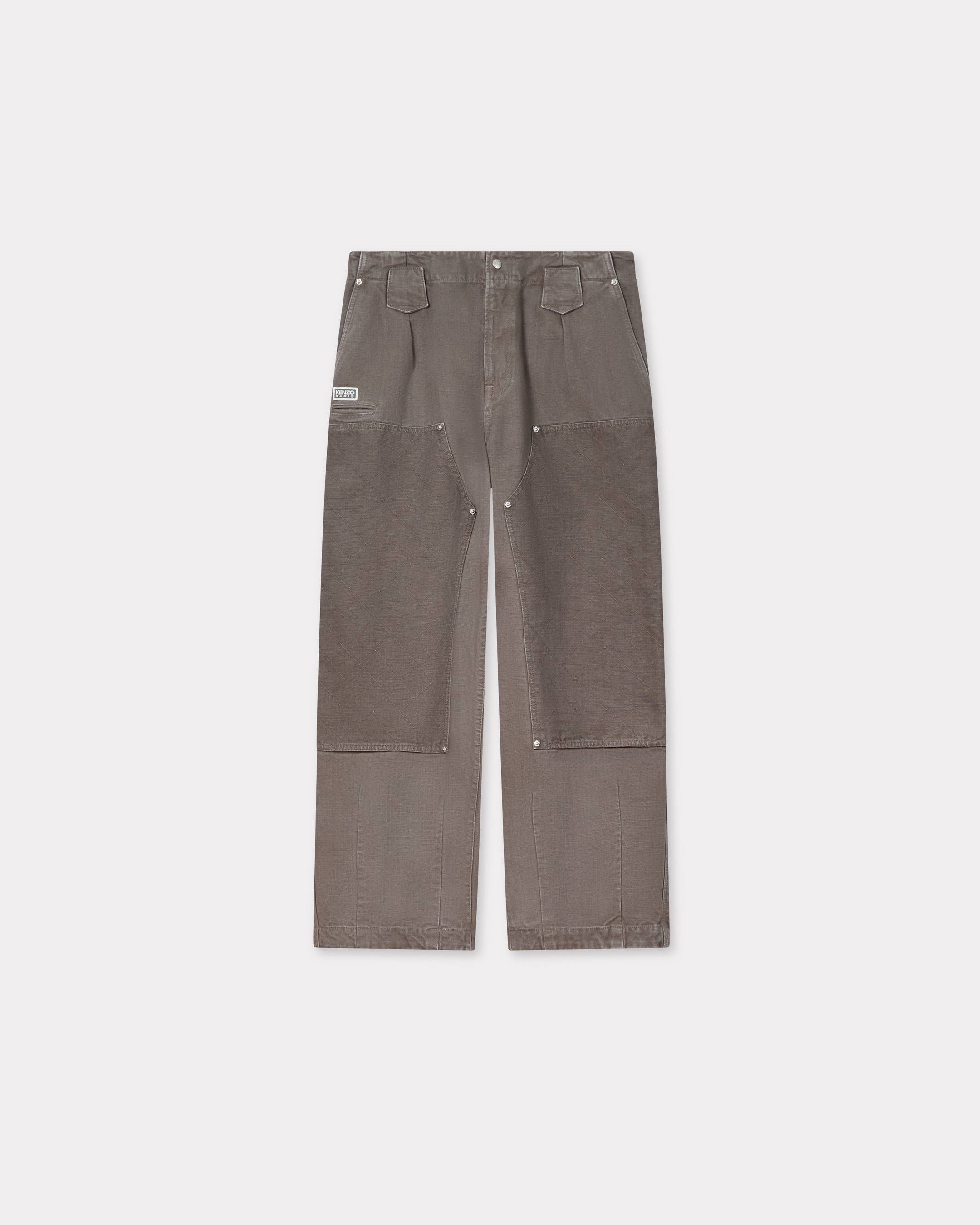 KENZO 'Kenzo Weave' Double Knee Pants In Washed Cotton, Taupe, - Mens, 38