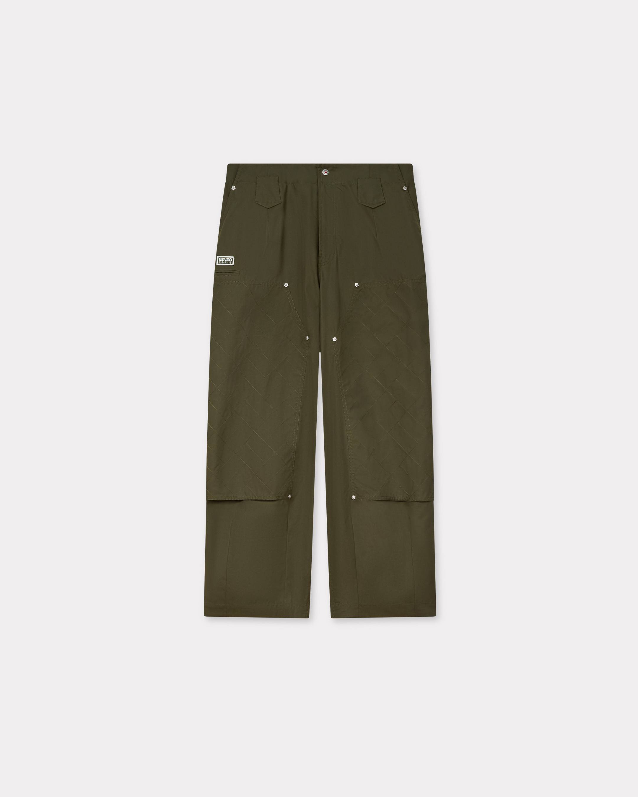 KENZO 'Kenzo Weave' Double Knee Pants In Cotton, Dark Khaki Green, - Mens, 42