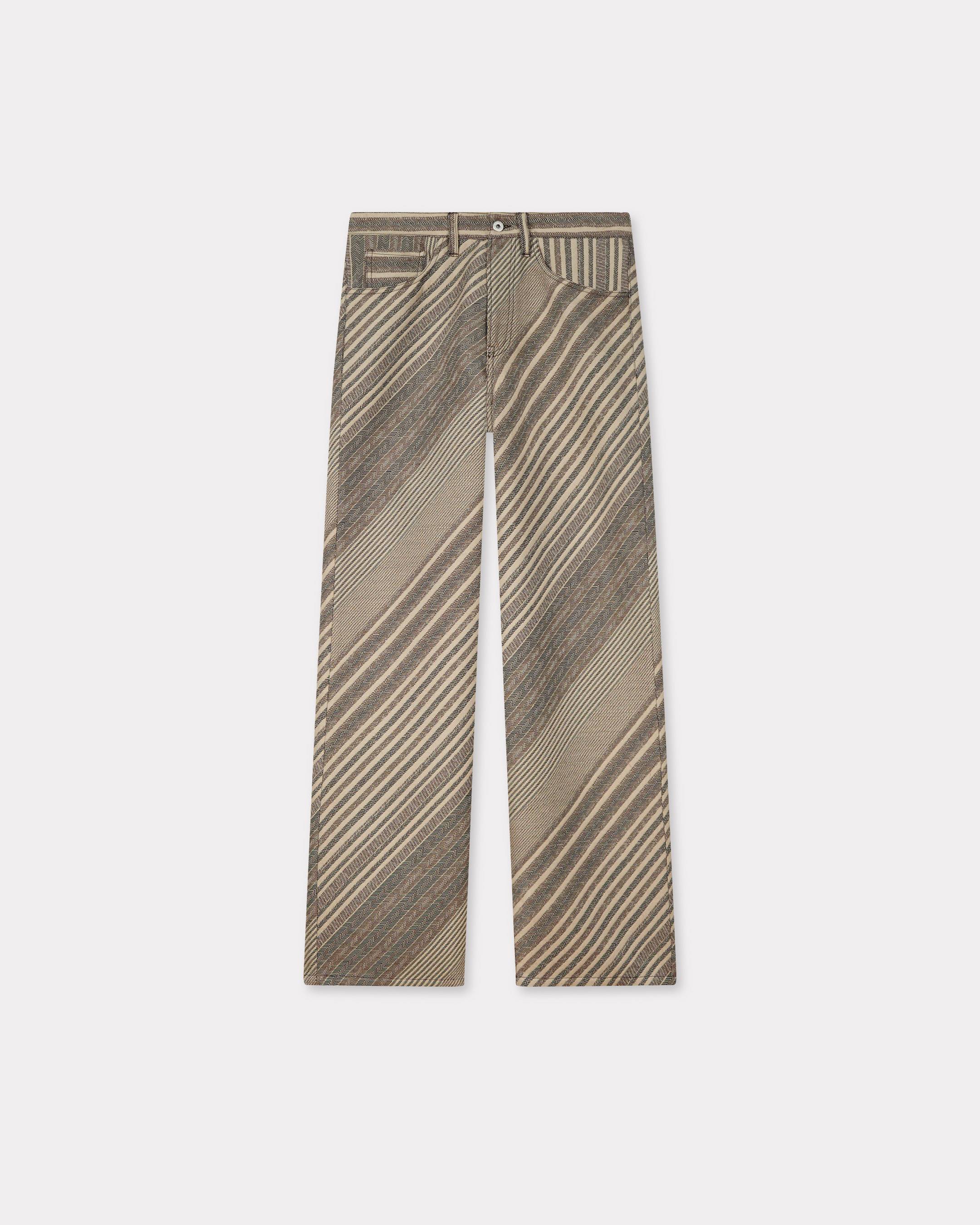 KENZO 'Kenzo Diagonal Stripe' Turn Up Wide Fit Pants Beige Mens - Size 29