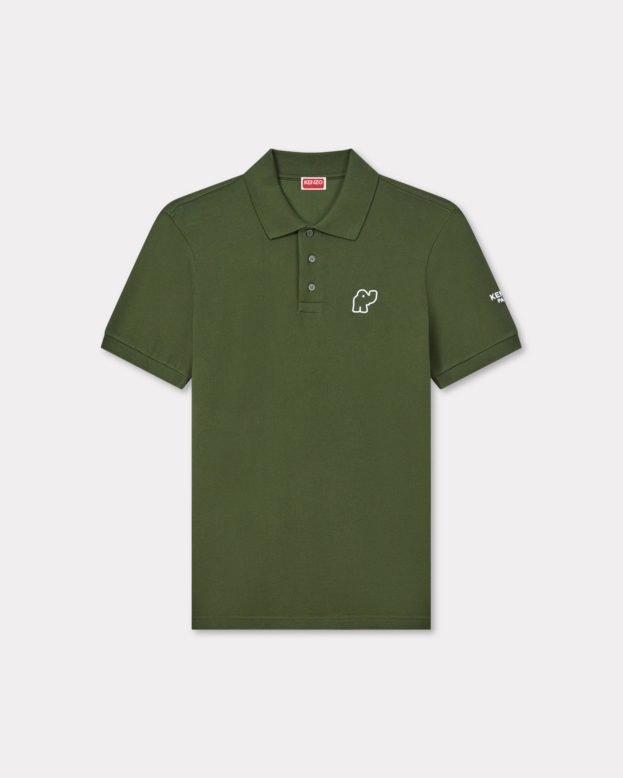 KENZO ' Elephant Logo' Embroidered Slim Polo , Man, Olive, Size Xs, Cotton