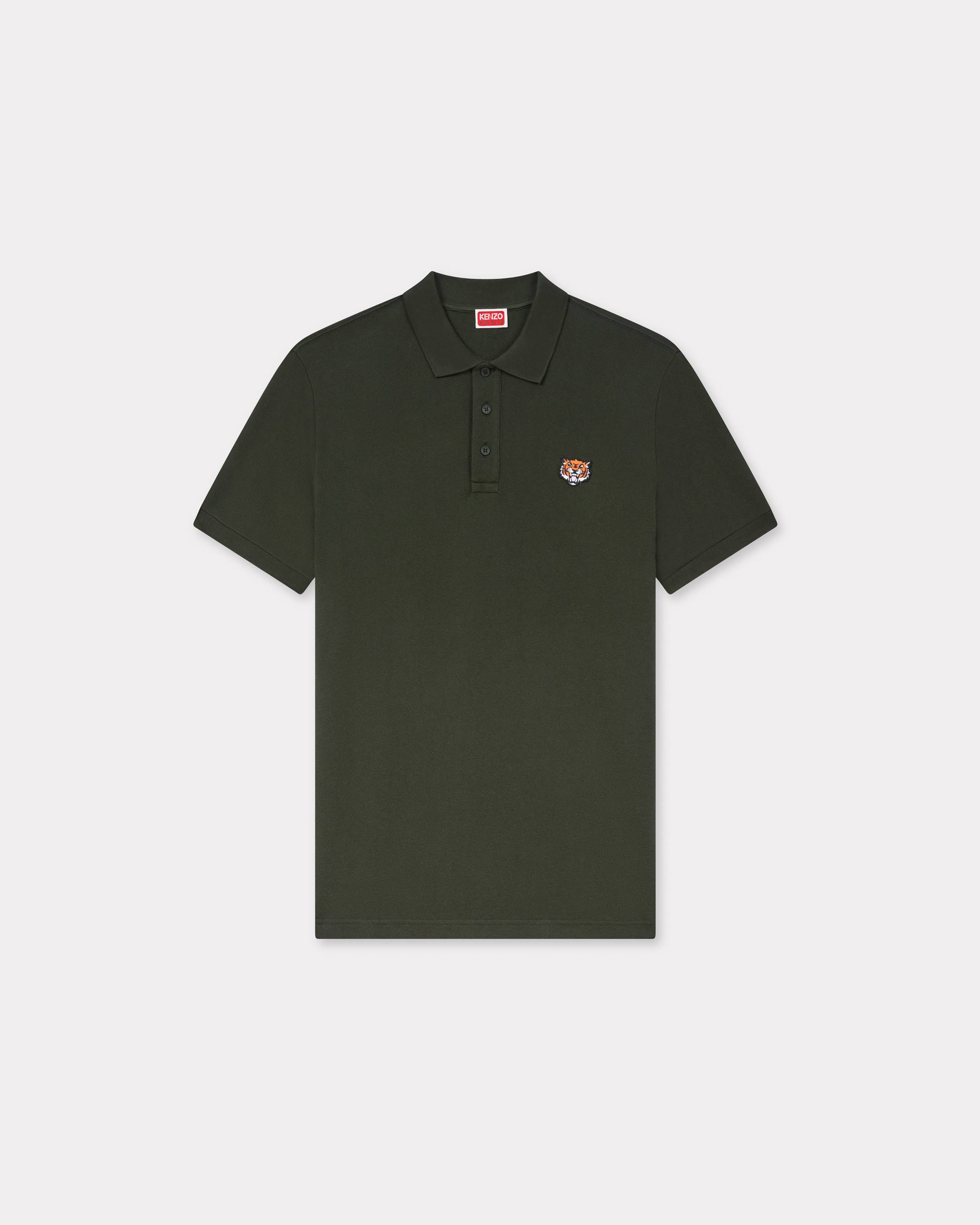 KENZO 'Kenzo Happy Tiger' Embroidered Slim Polo In Cotton Dark Khaki Green Mens - Size S