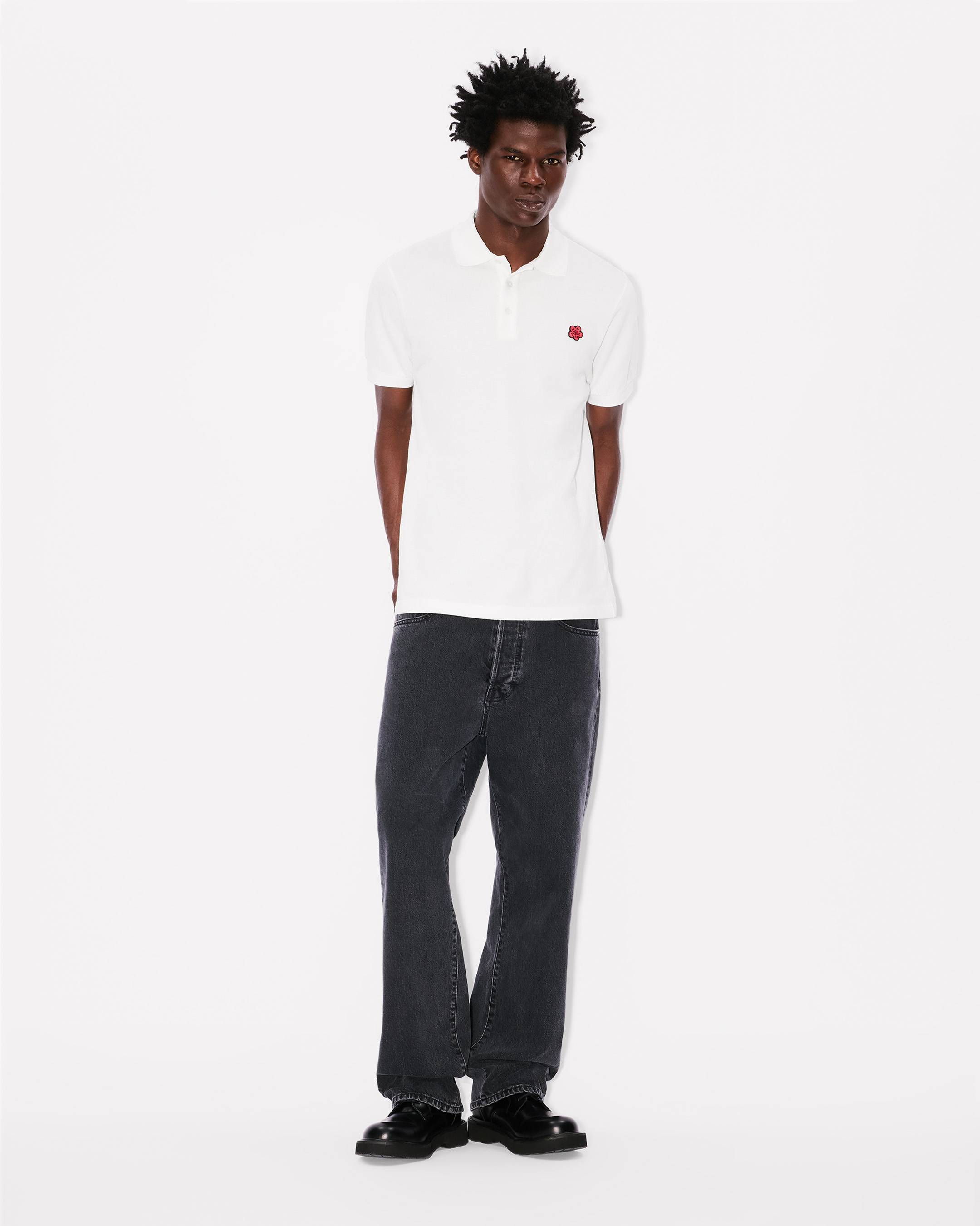 Schmales Poloshirt mit „Boke Flower“-Stickerei aus Baumwolle