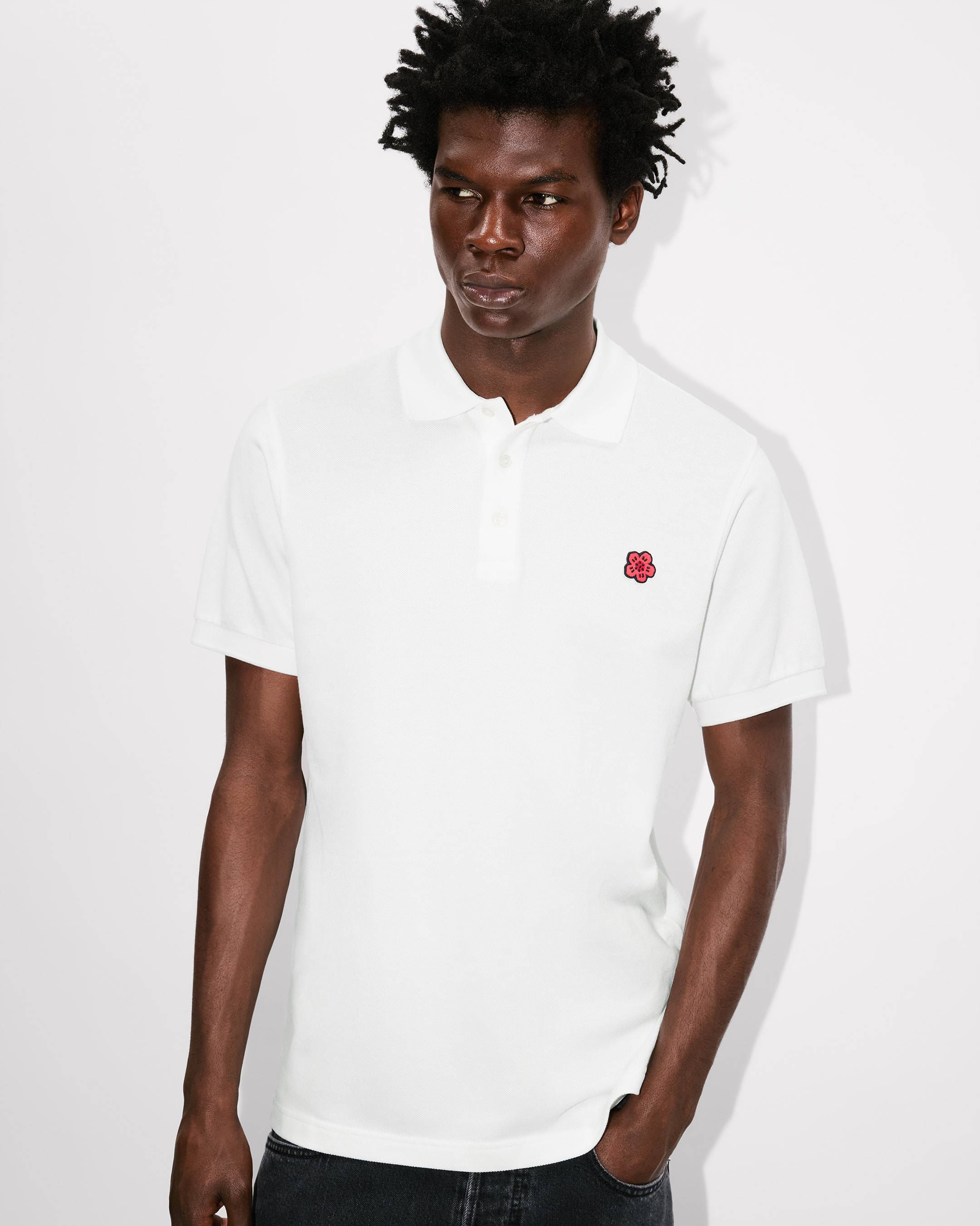 Schmales Poloshirt mit „Boke Flower“-Stickerei aus Baumwolle