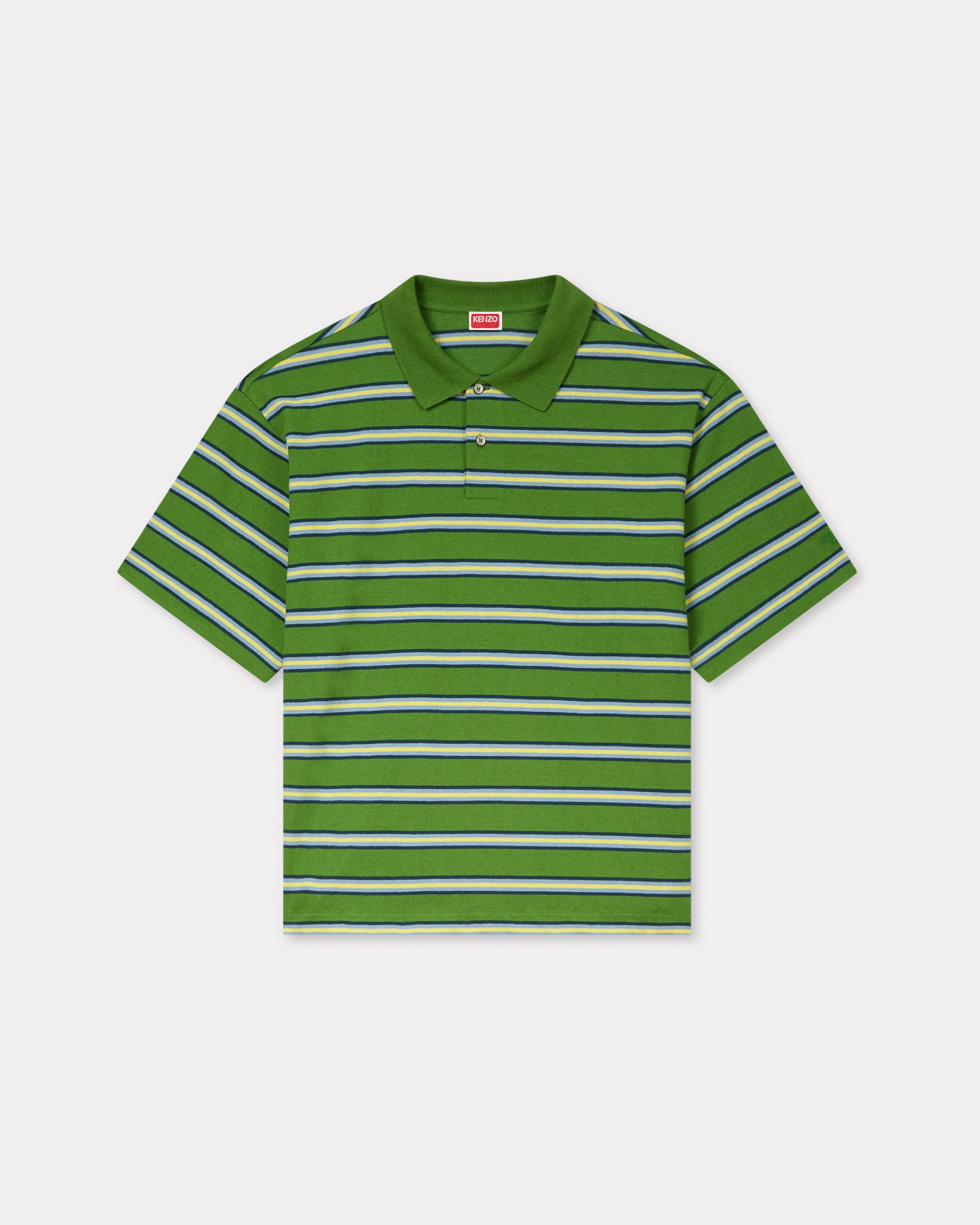 KENZO 'Kenzo Coast Lines' Embroidered Boxy Polo In Cotton Linen Green- Mens - Size L