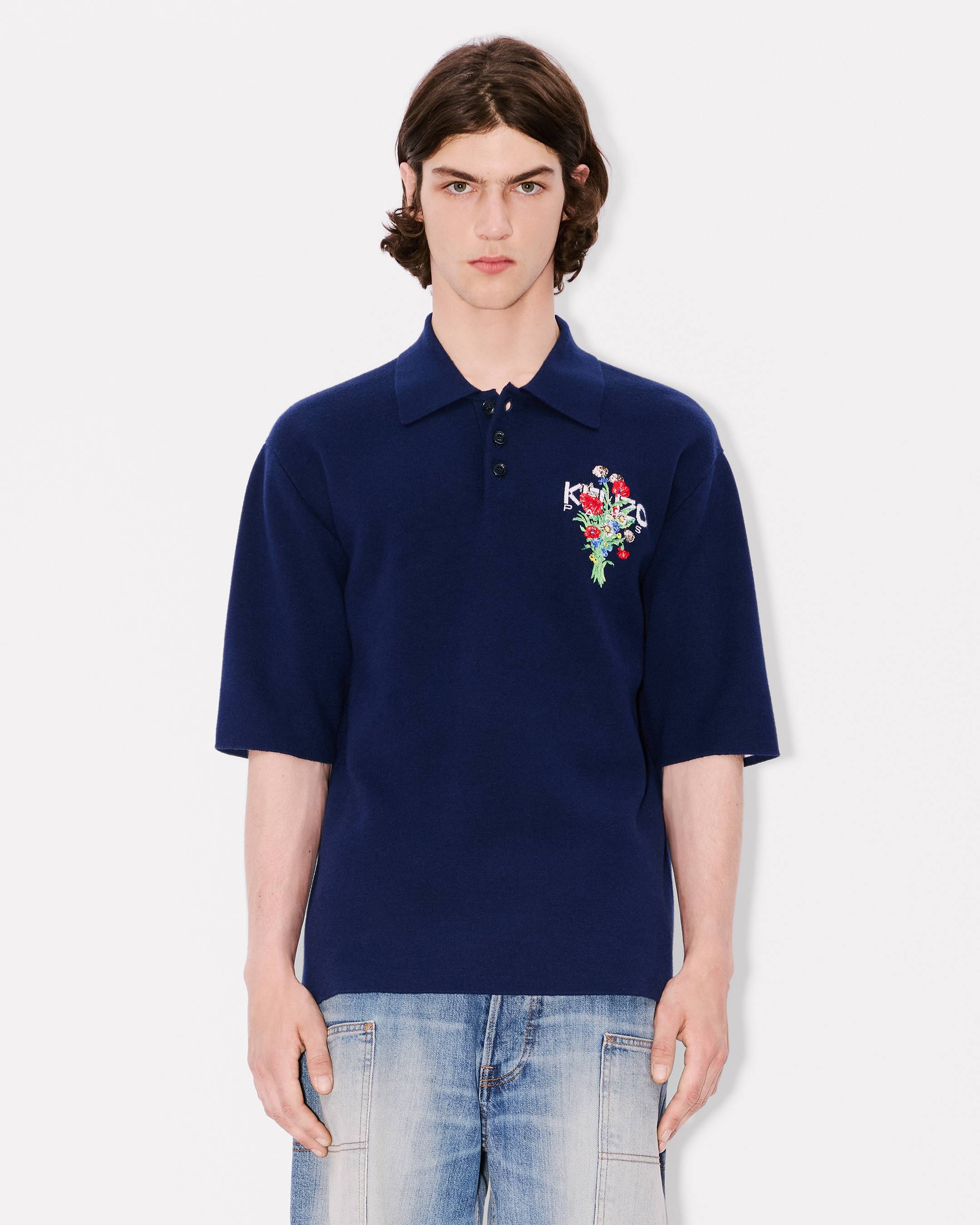 Polo lavorata a maglia in cotone lana con ricamo 'KENZO Archive Bouquet'