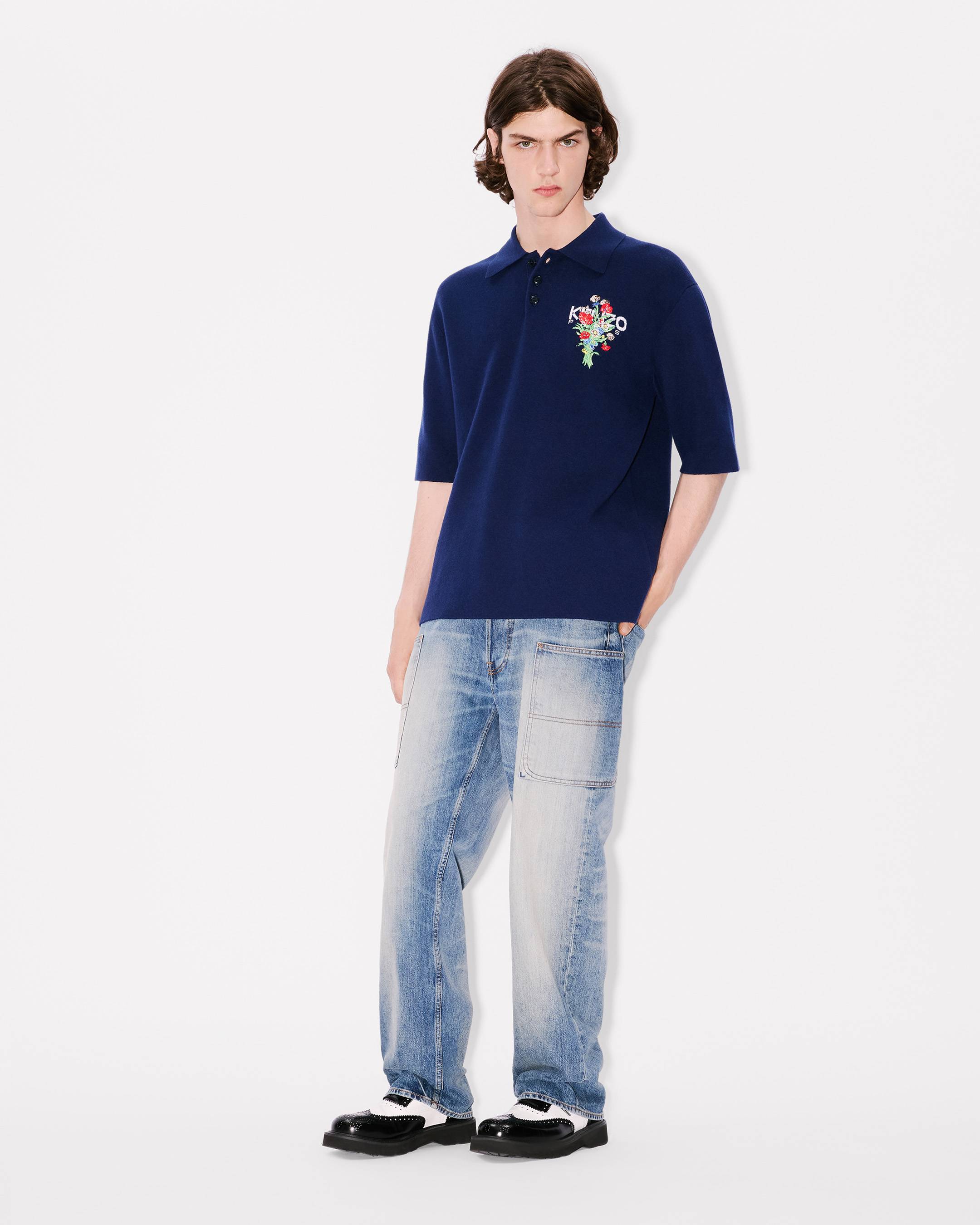 Polo lavorata a maglia in cotone lana con ricamo 'KENZO Archive Bouquet'