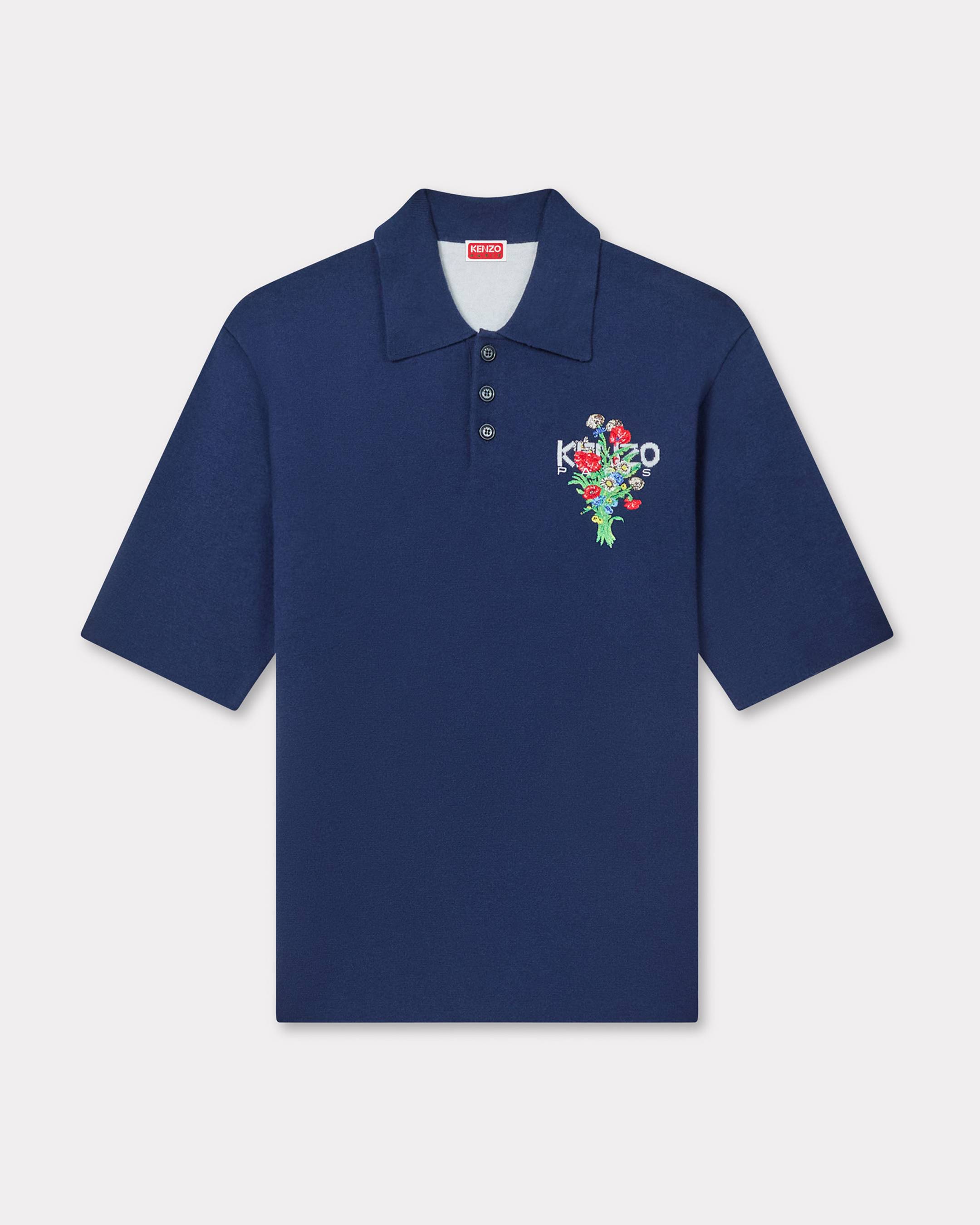 KENZO 'Kenzo Archive Bouquet' Embroidered Knitted Polo In Cotton Wool, Dark Blue, - Mens, L