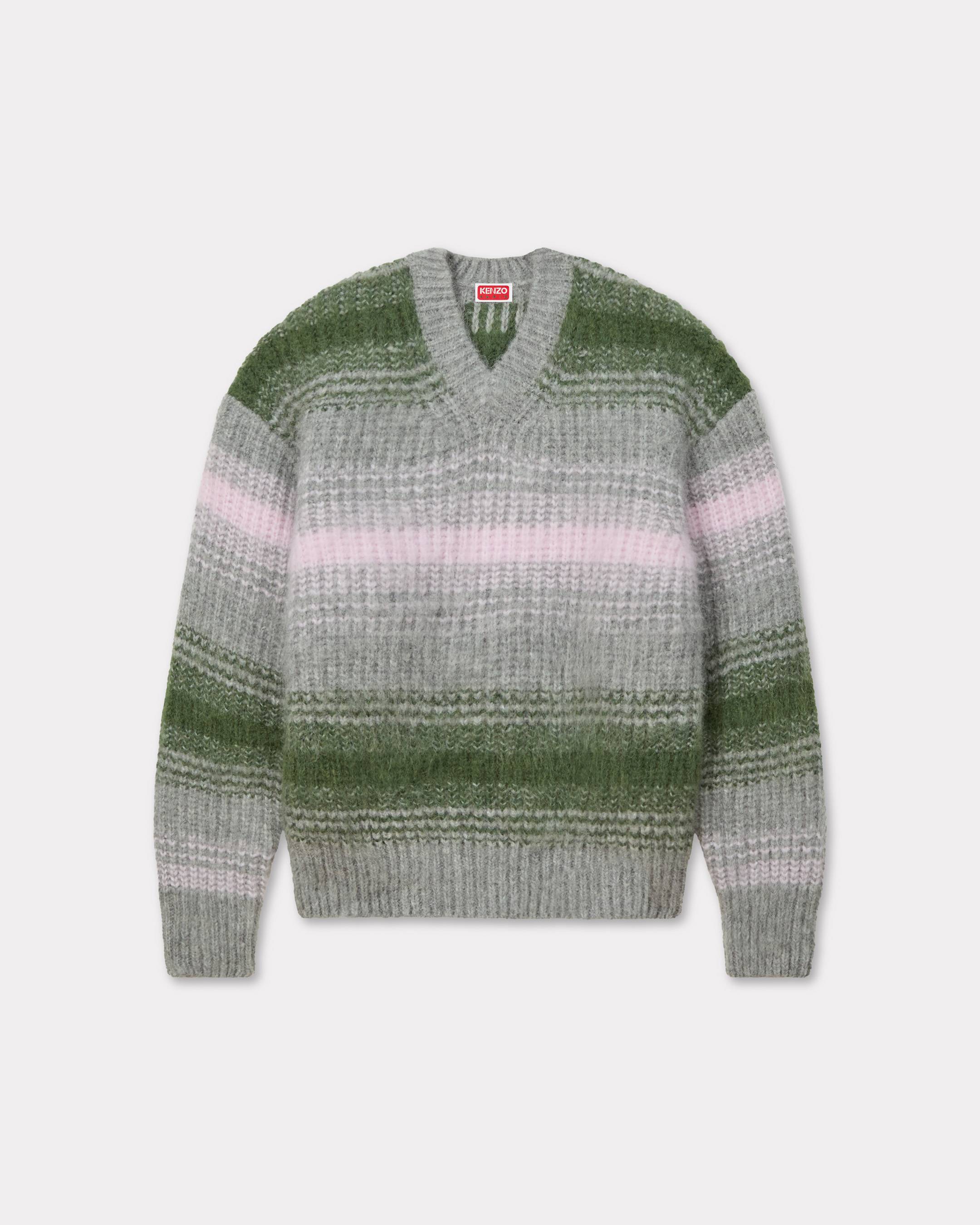 KENZO ' Speed Stripe' Sweater In Mixed Alpaca Wool, Man, Pale Gray, Size L, Wool