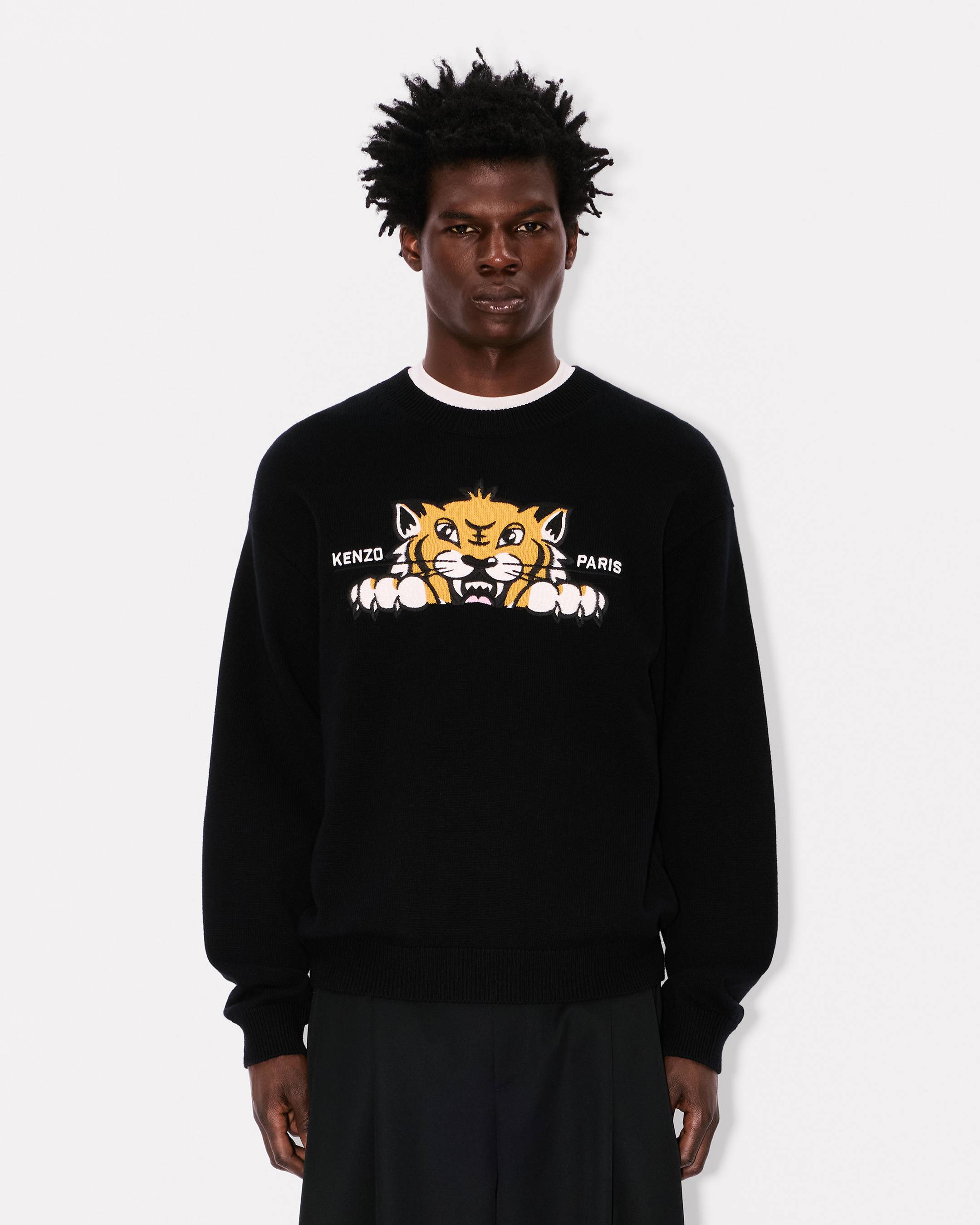 'KENZO Happy Tiger' embroidered jumper in cotton and Merino wool
