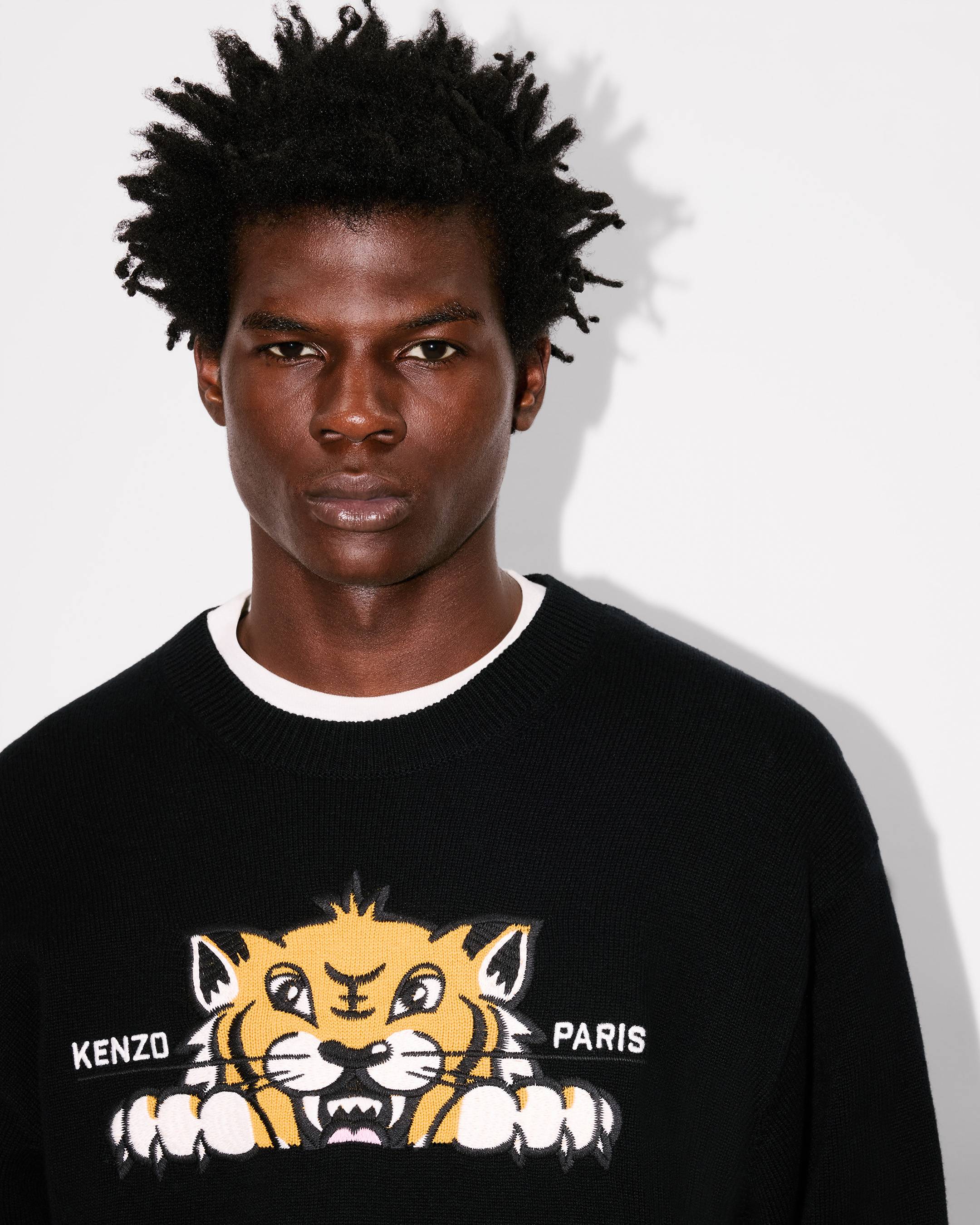 'KENZO Happy Tiger' embroidered jumper in cotton and Merino wool